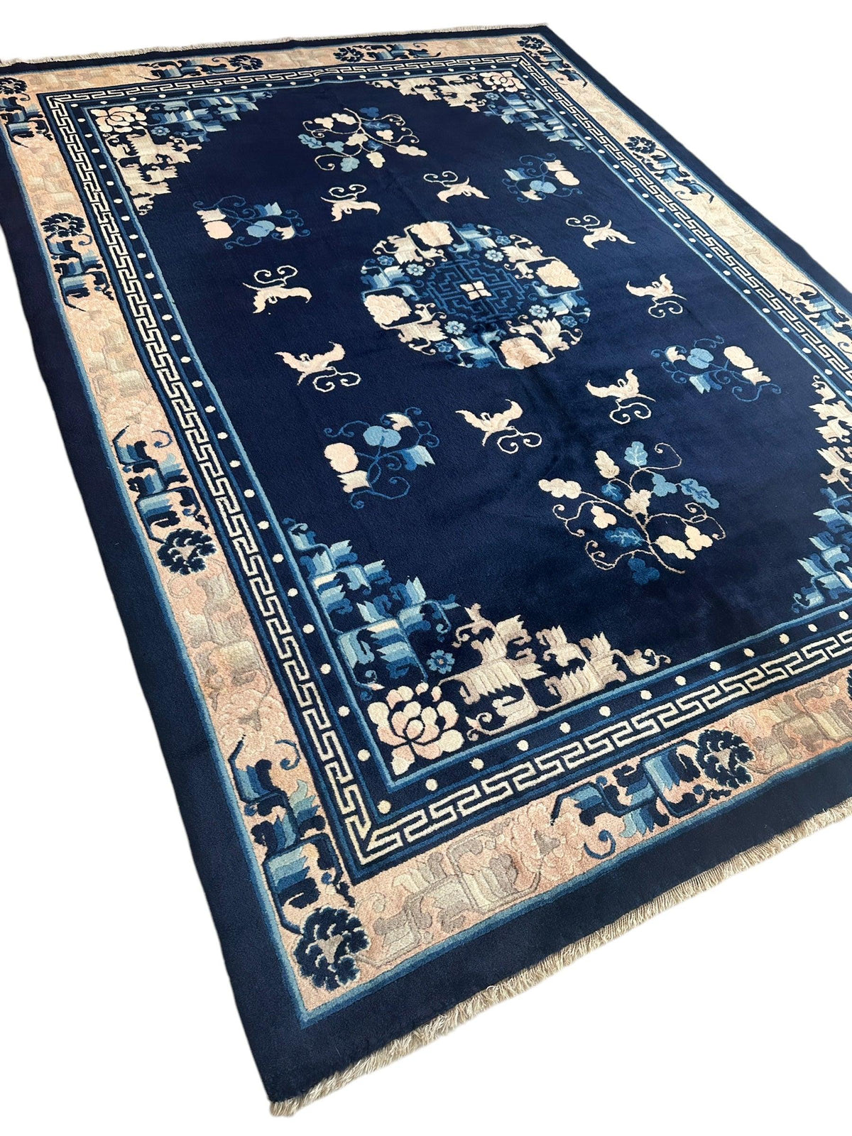 Antique Chinese Rug 6x8 | Navy, Beige & Ivory | Hand-Knotted Wool - Rugistan, view 4