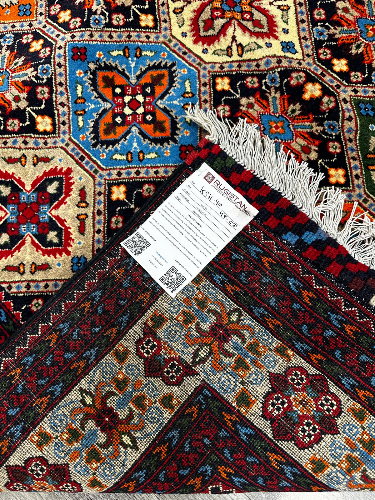 Afghan Rug 5x7 | Red, Navy & Orange | Hand-Knotted Wool - Rugistan, view 5