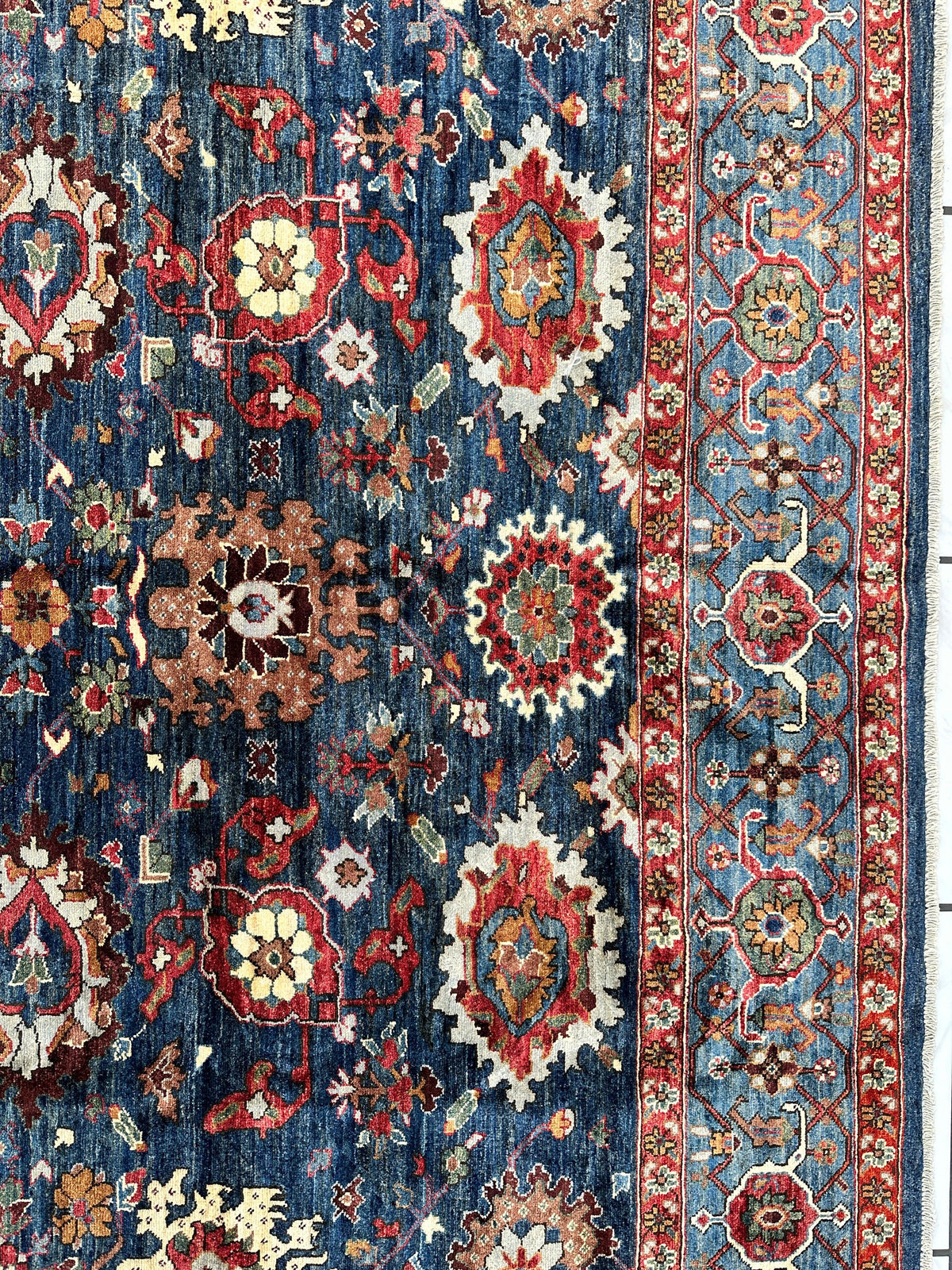 Afghan Serapi Rug 8x10 | Blue, Red & Ivory | Hand-Knotted Wool - Rugistan, view 6
