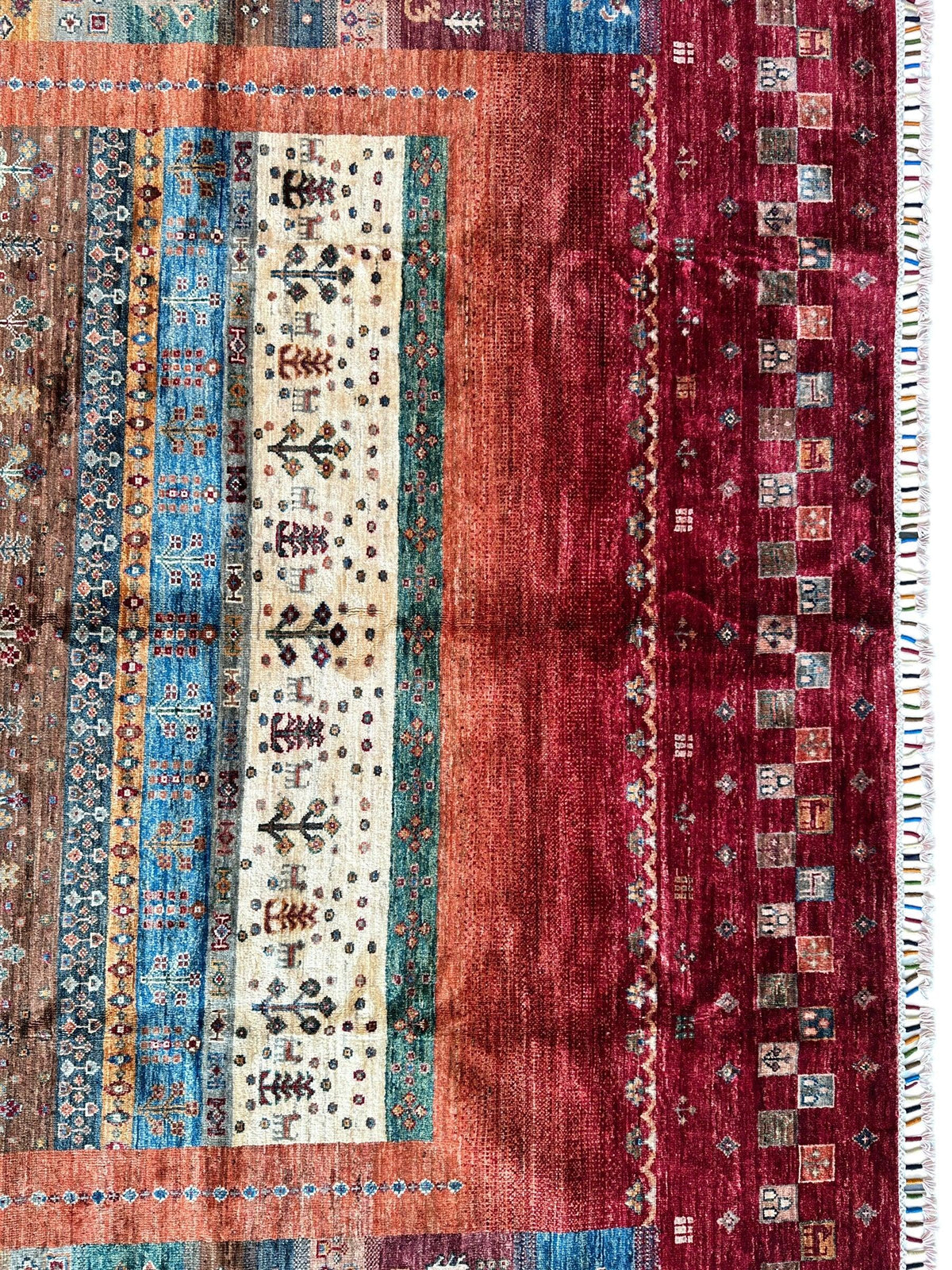 Afghan Ghazni Rug 7x10 | Red, Orange & Blue | Hand-Knotted Wool - Rugistan, view 12