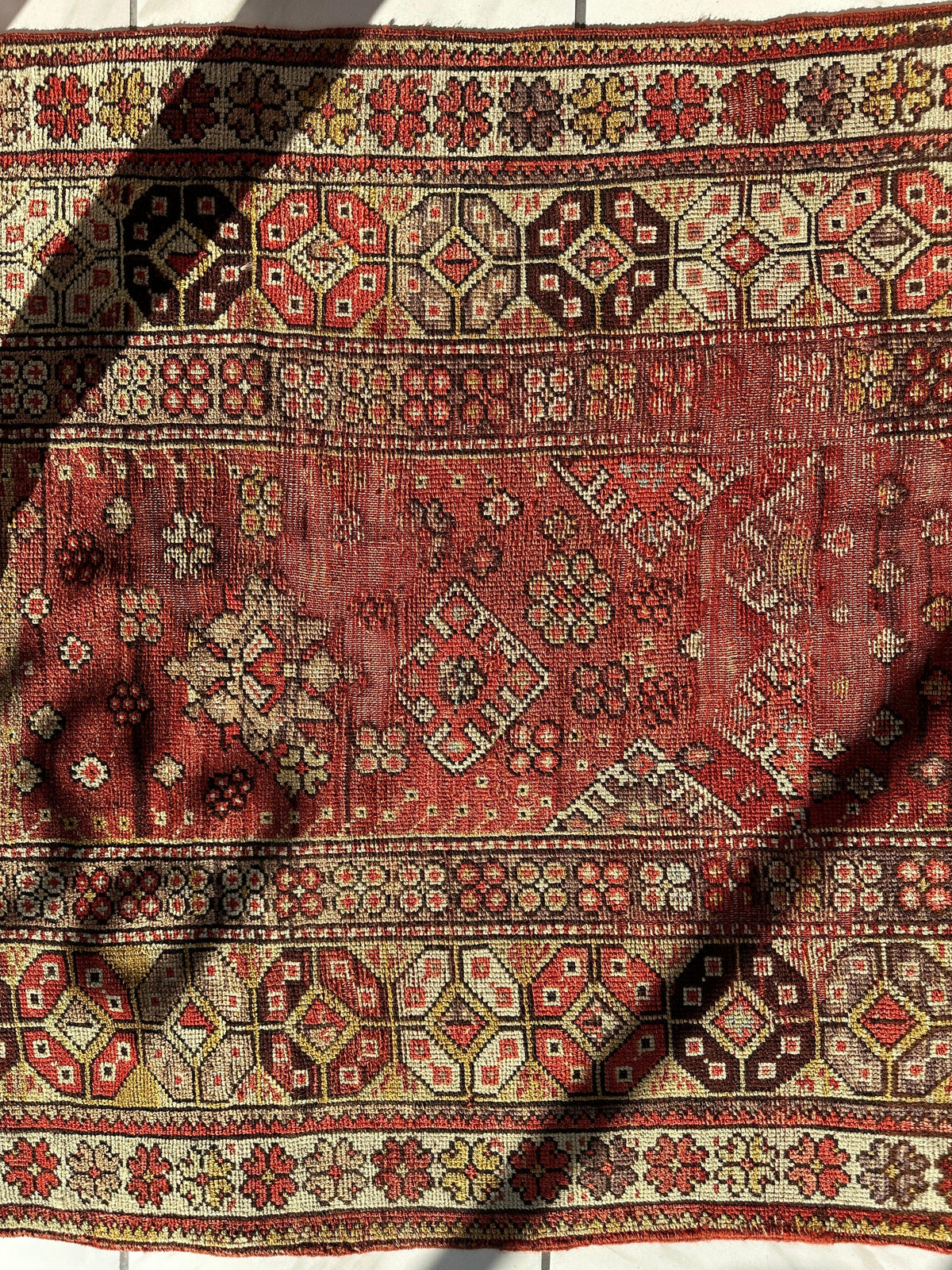 Antique Turkish Prayer Rug 4x6 | Red, Ivory & Brown | Hand-Knotted Wool - Rugistan, view 7