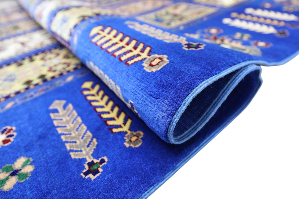 Afghan Bakhtiari Rug 7x10 | Blue, Beige & Ivory | Hand-Knotted Wool - Rugistan, view 5