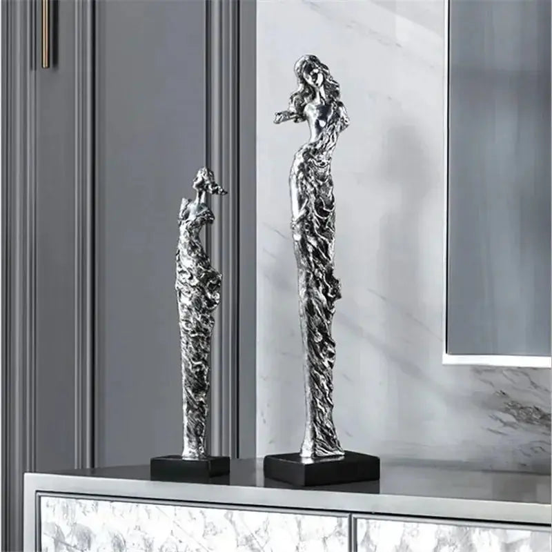 Abstract Woman Figure Statue Silver Sculpture Home Decor