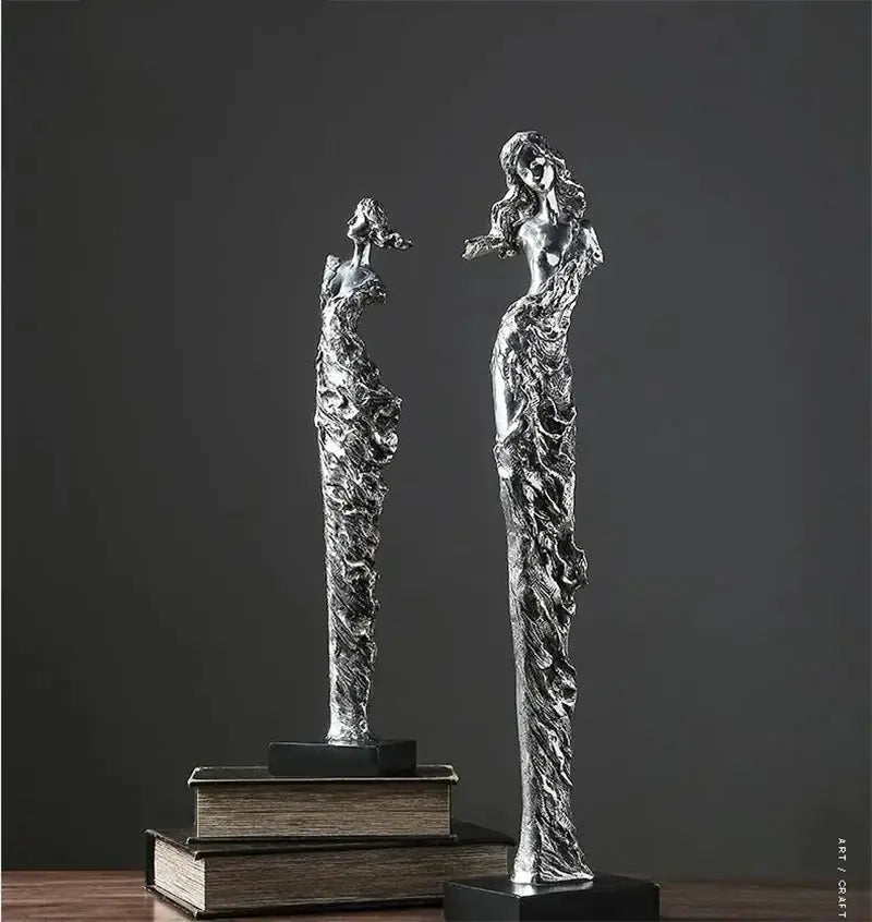 Abstract Woman Figure Statue Silver Sculpture Home Decor