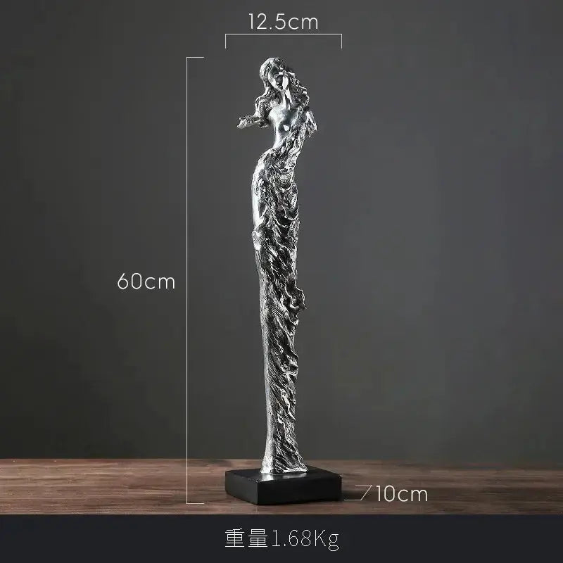 Abstract Woman Figure Statue Silver Sculpture Home Decor