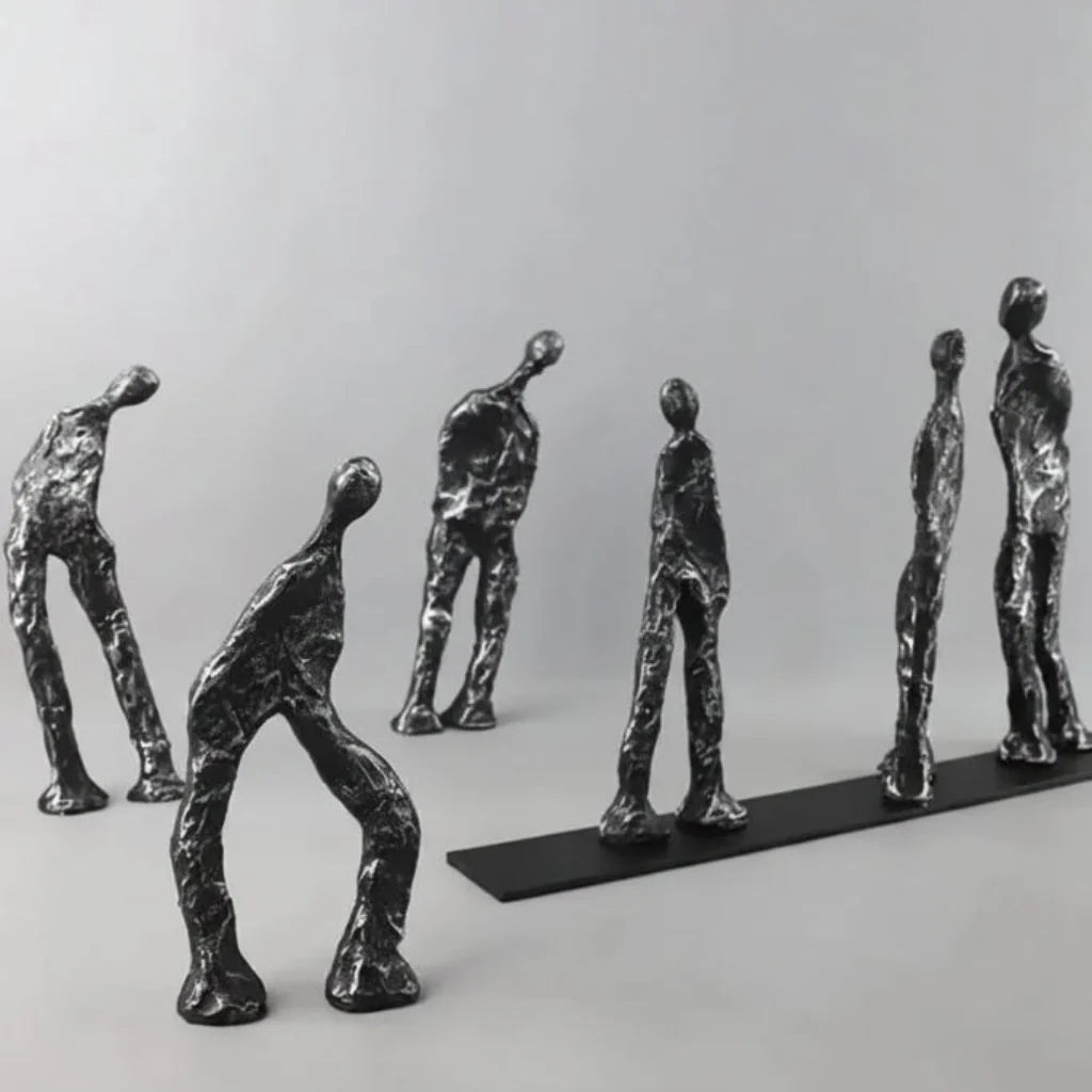 Abstract Human Figures Sculpture Black Cast Iron