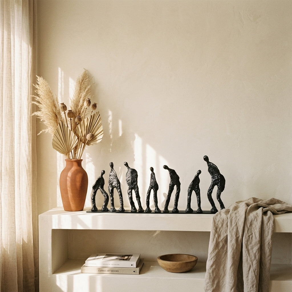 Abstract Human Figures Sculpture Black Cast Iron