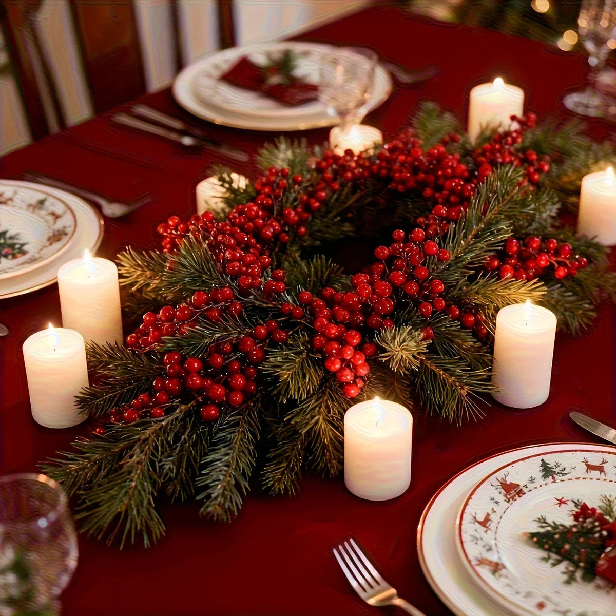 Artificial Poinsettia Garland 2-Pack Faux Holly Ivy Vine