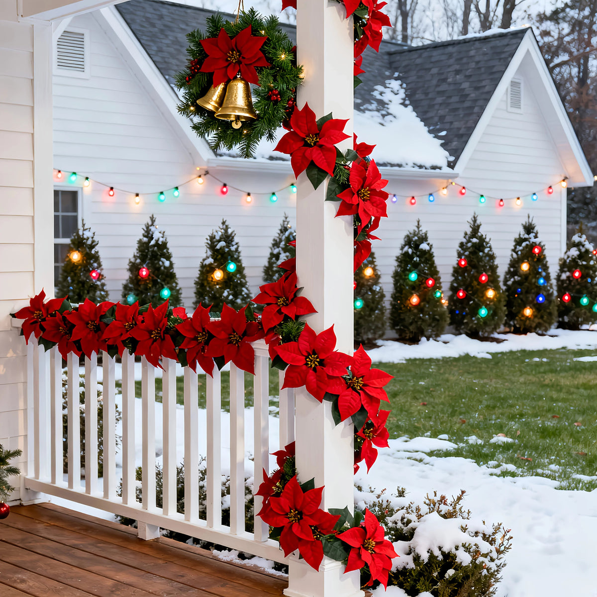 Artificial Poinsettia Vine Garland, 239.78cm Red for Indoor/Outdoor Use