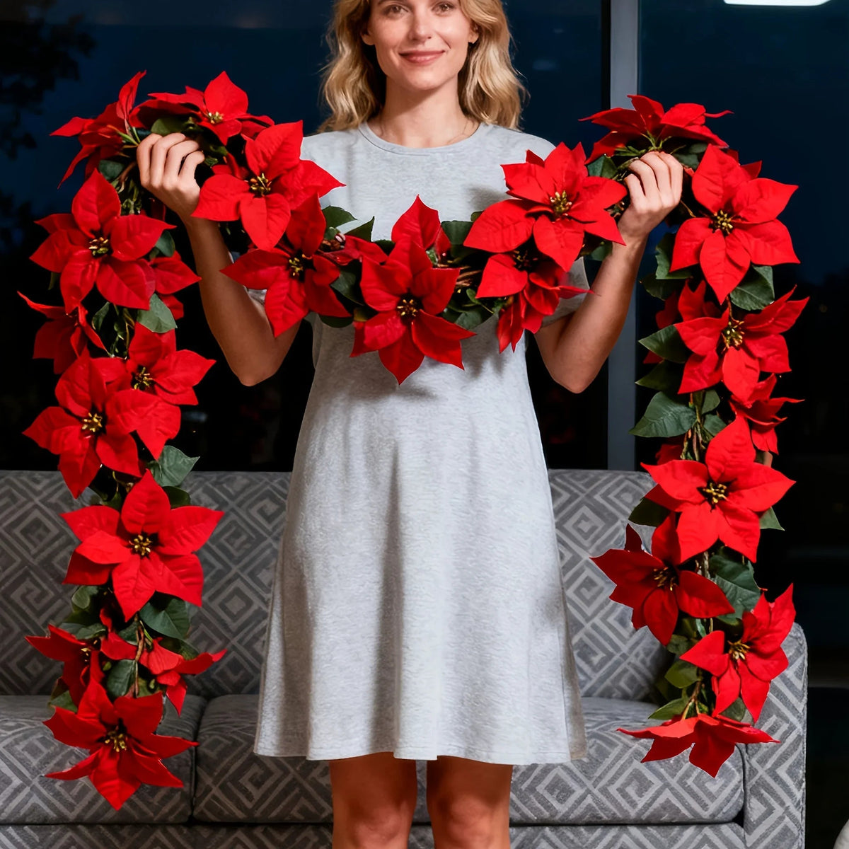 Artificial Poinsettia Vine Garland, 239.78cm Red for Indoor/Outdoor Use