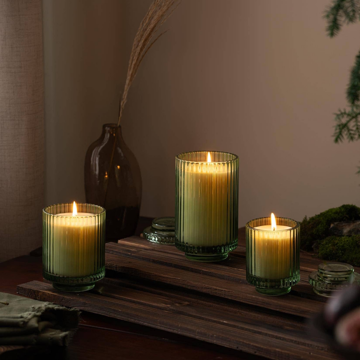 Aurélie Reeded Glass Candle: Kyoto Vine & Moss (M) - Source by Studio Skara, view 3