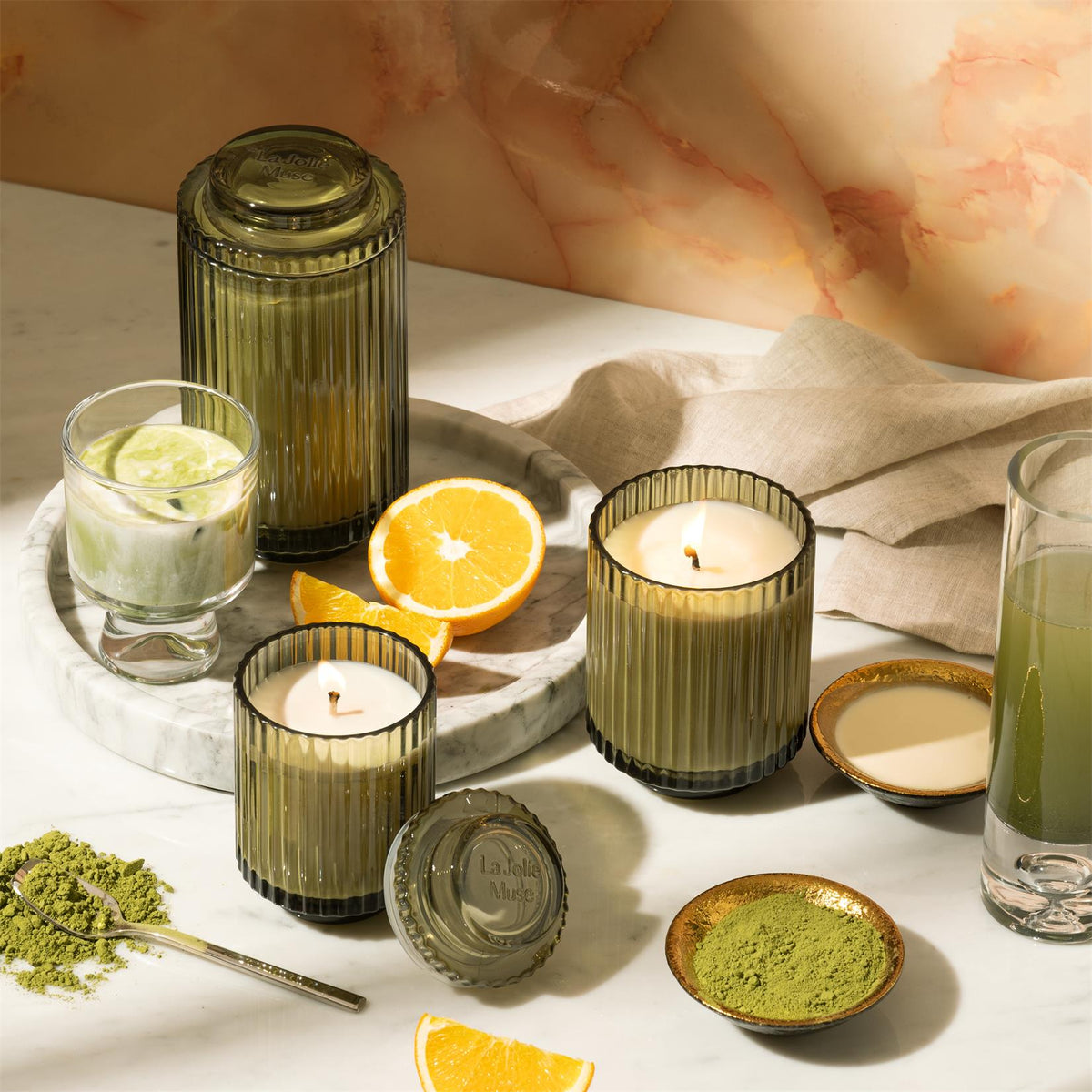 Aurélie Reeded Glass Candle: Mandarin Matcha (M) - Source by Studio Skara, view 5