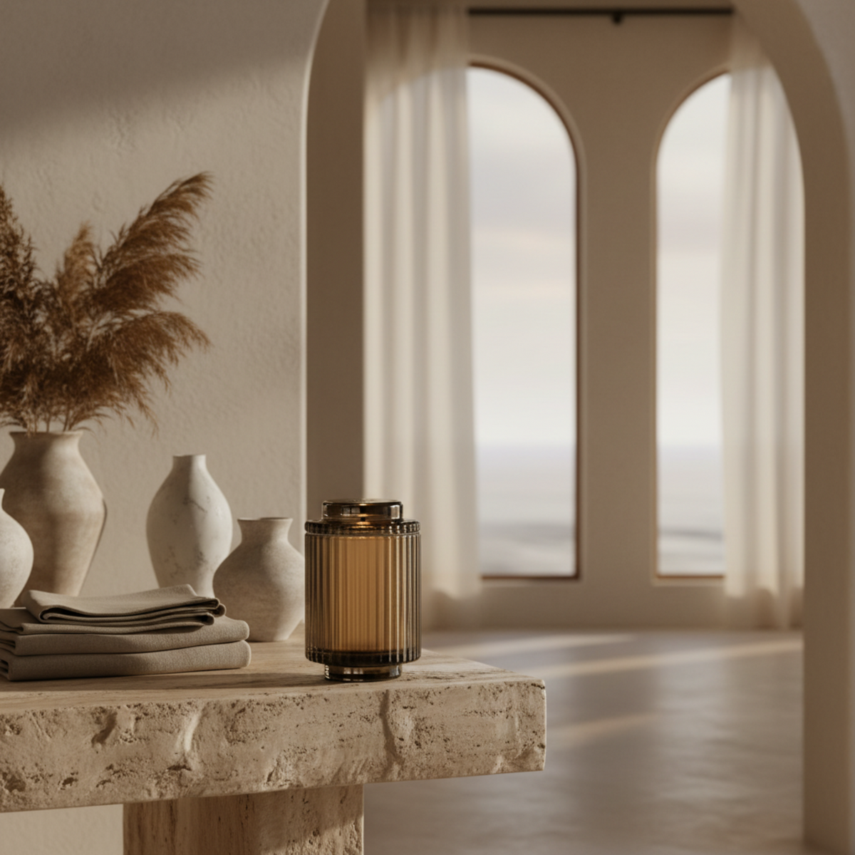 Aurélie Reeded Glass Candle: Hearth & Velvet Flames - (M) - Source by Studio Skara, view 2