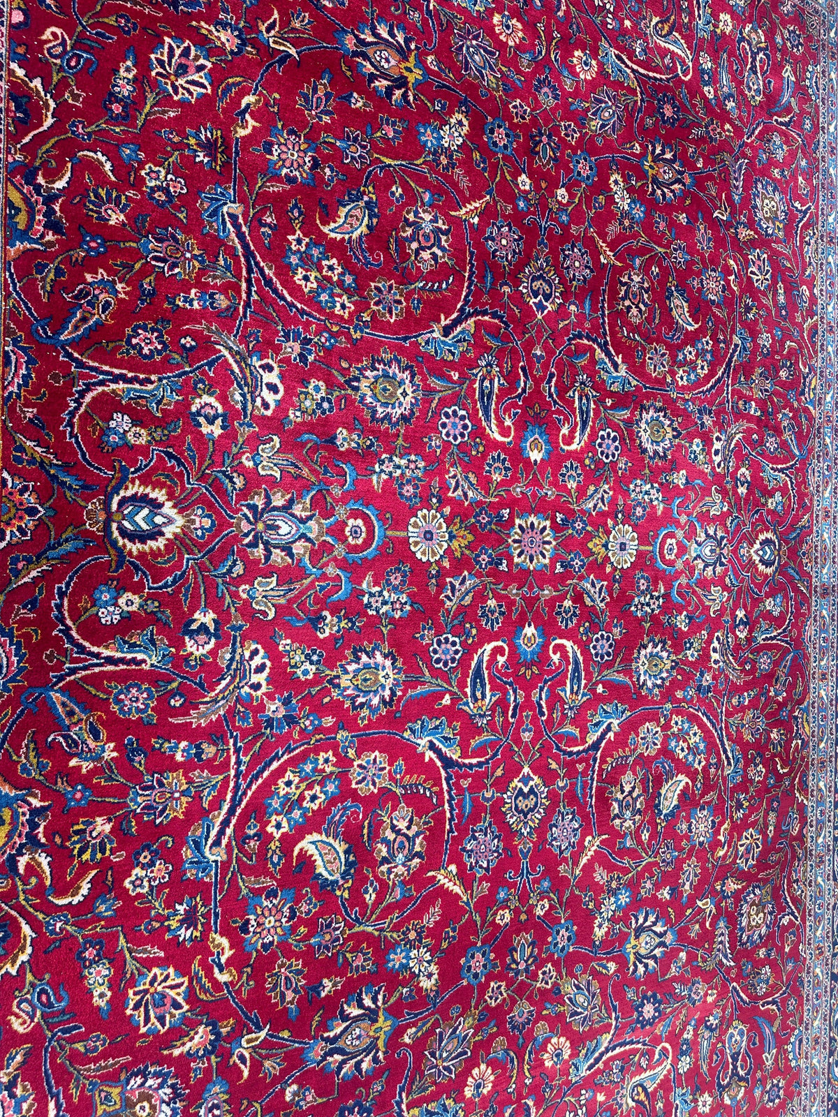 Persian Kashan Rug 10x14 | Red, Navy & Ivory | Hand-Knotted Wool - Rugistan, view 5