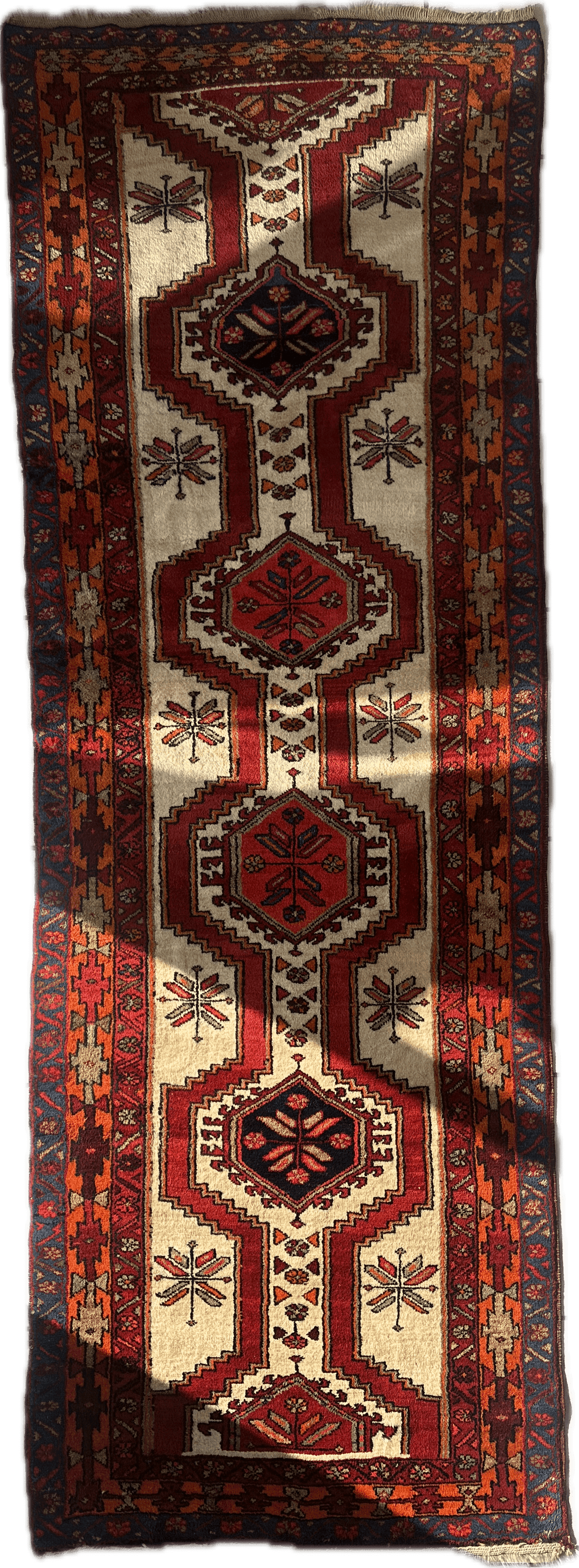 Vintage Persian Runner 4x10 | Ivory, Red & Burgundy | Hand-Knotted Wool - Rugistan