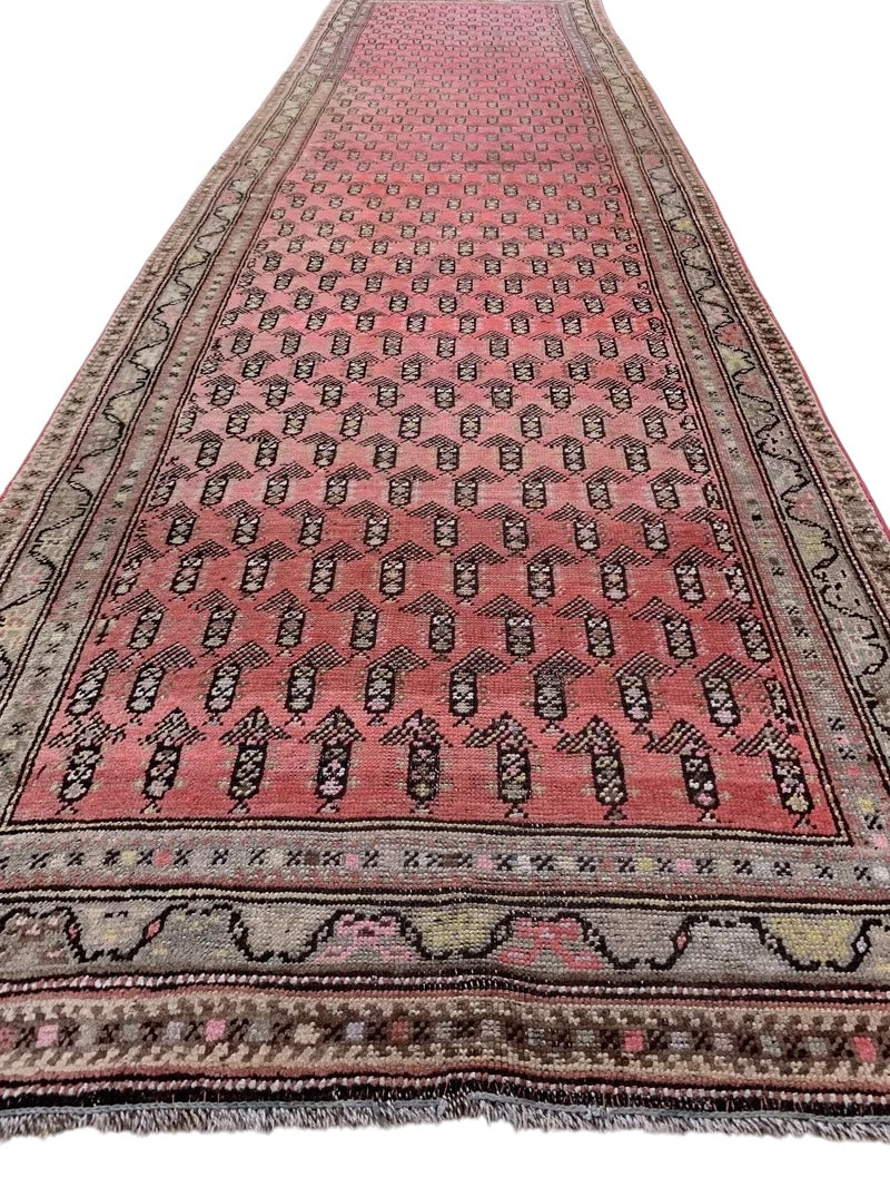 Antique Caucasian Runner 3x13 | Pink, Navy & Beige | Hand-Knotted Wool - Rugistan, view 2