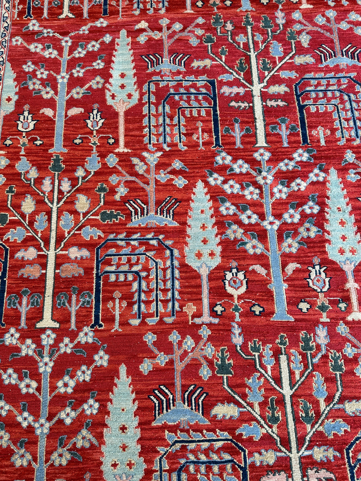 Soumak Rug 8x10 | Red, Navy & Ivory | Hand-Woven Wool Flatweave - Rugistan, view 5