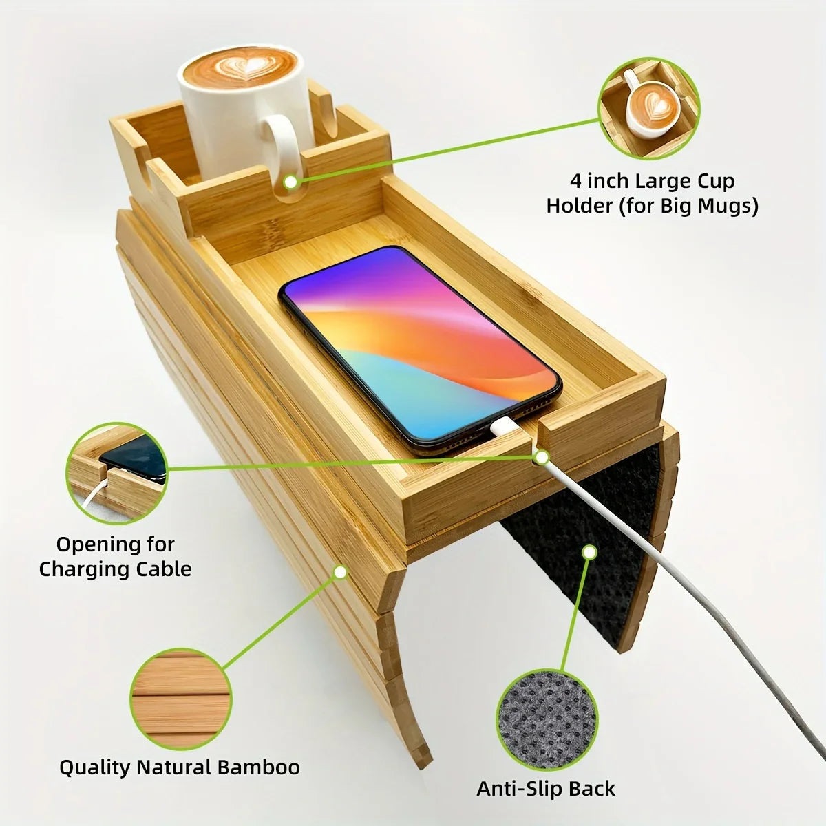 Bamboo Sofa Armrest Tray with Removable Organizer for Couch Lovers — House of Avana, view 2 of 20