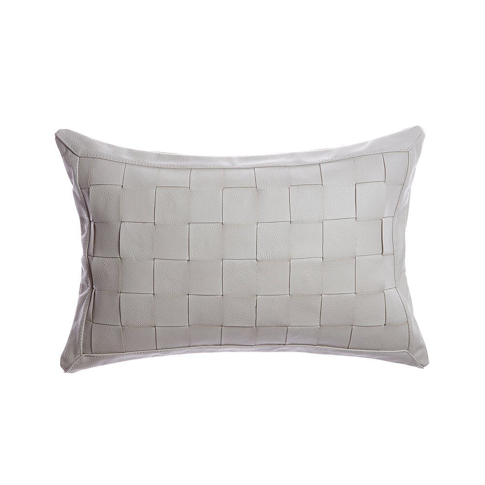 Basket Weave Leather Lumbar Pillow - Homelosophy