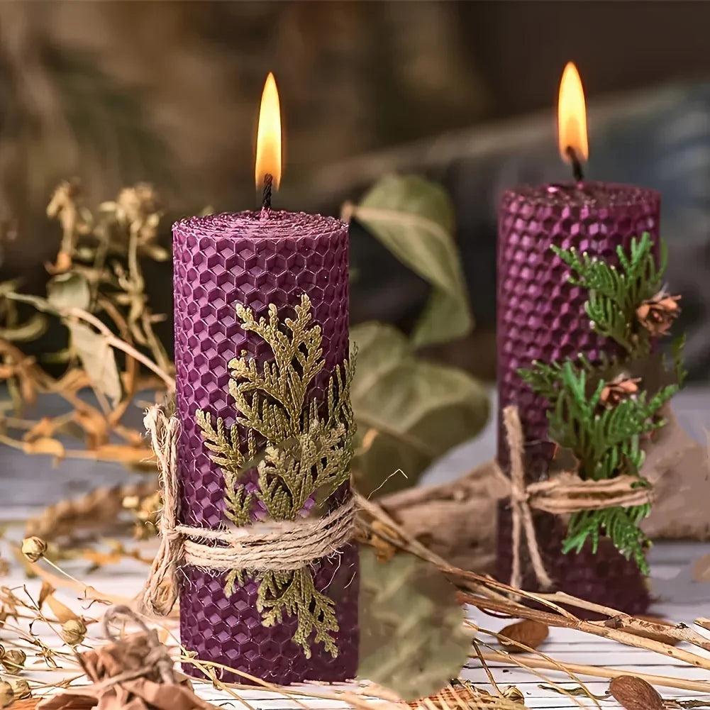 Beeswax Candles with Dried Flowers, Multicolor 4 Piece Oval Set