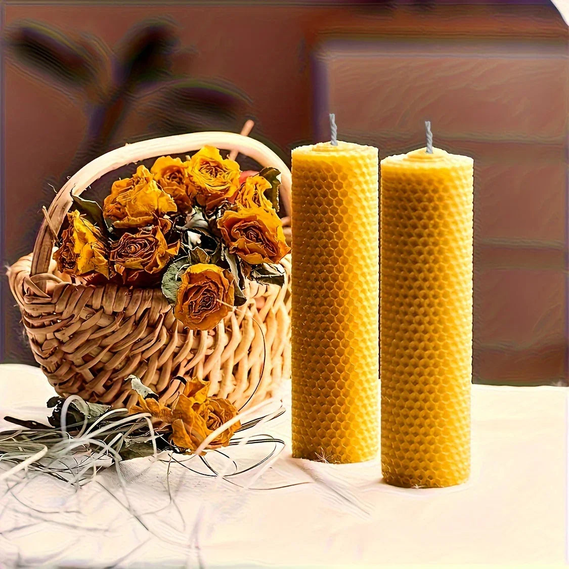 Beeswax Candles with Dried Flowers, Multicolor 4 Piece Oval Set