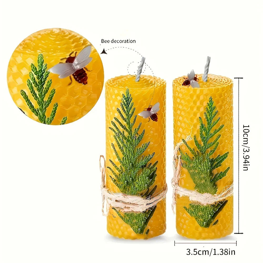 Beeswax Candles with Dried Flowers, Multicolor 4 Piece Oval Set