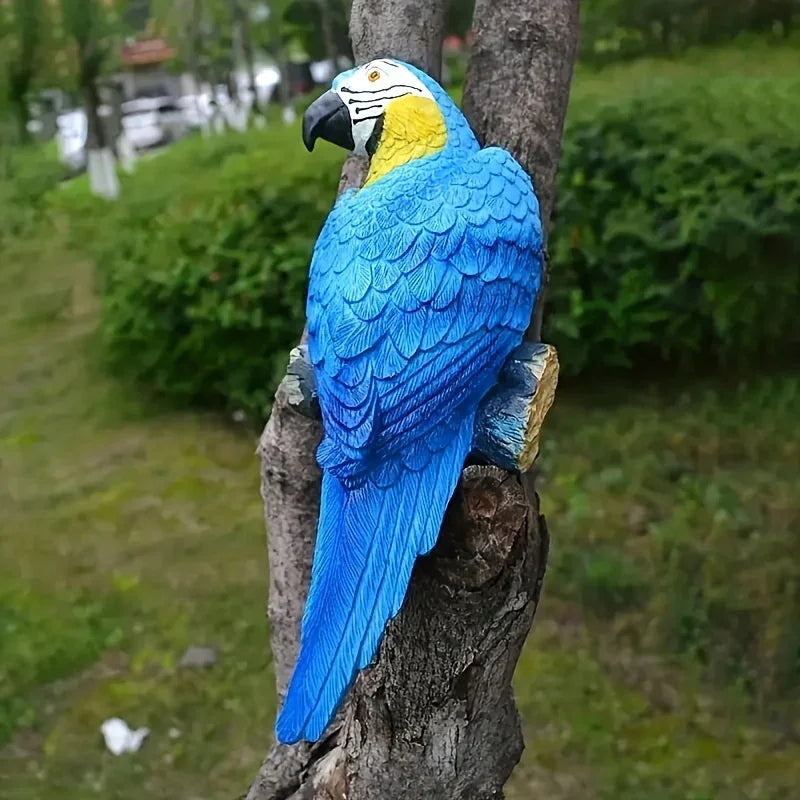 Blue Parrot Garden Statue Handcrafted Outdoor Tree Decor