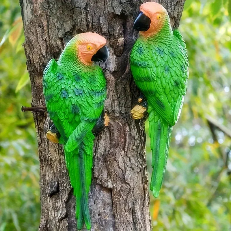 Blue Parrot Garden Statue Handcrafted Outdoor Tree Decor