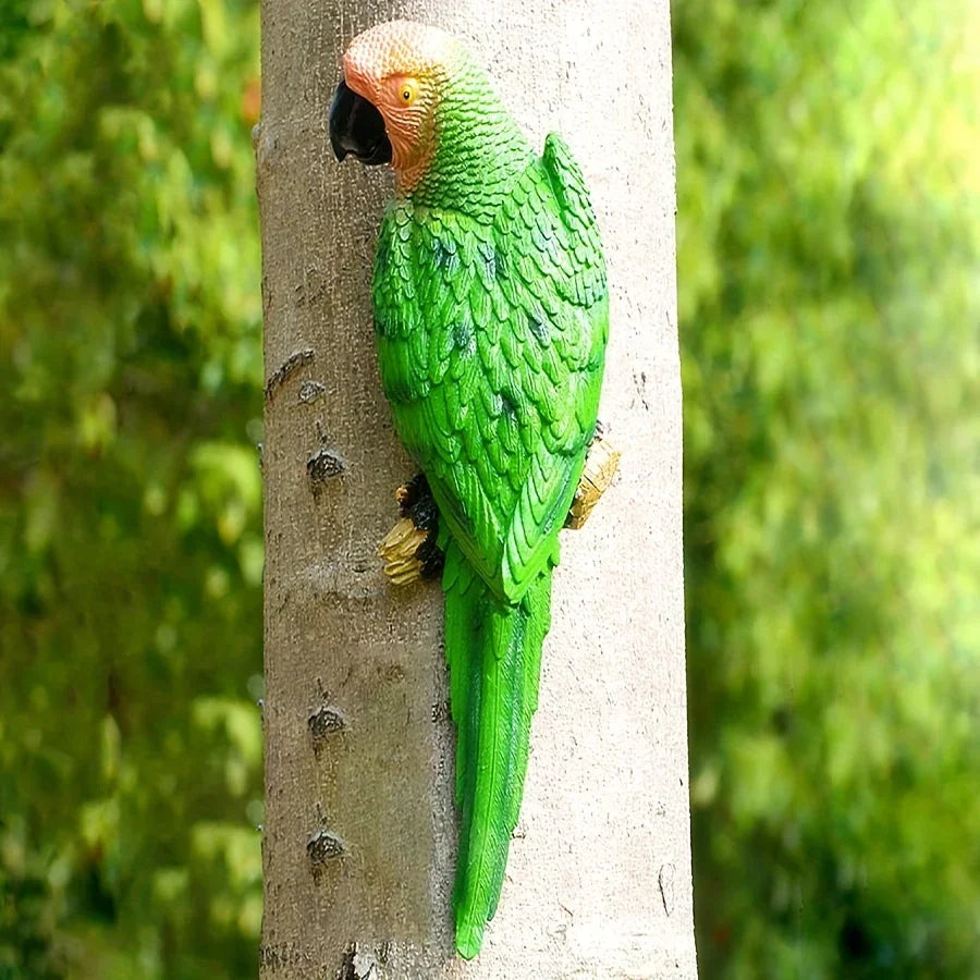 Blue Parrot Garden Statue Handcrafted Outdoor Tree Decor