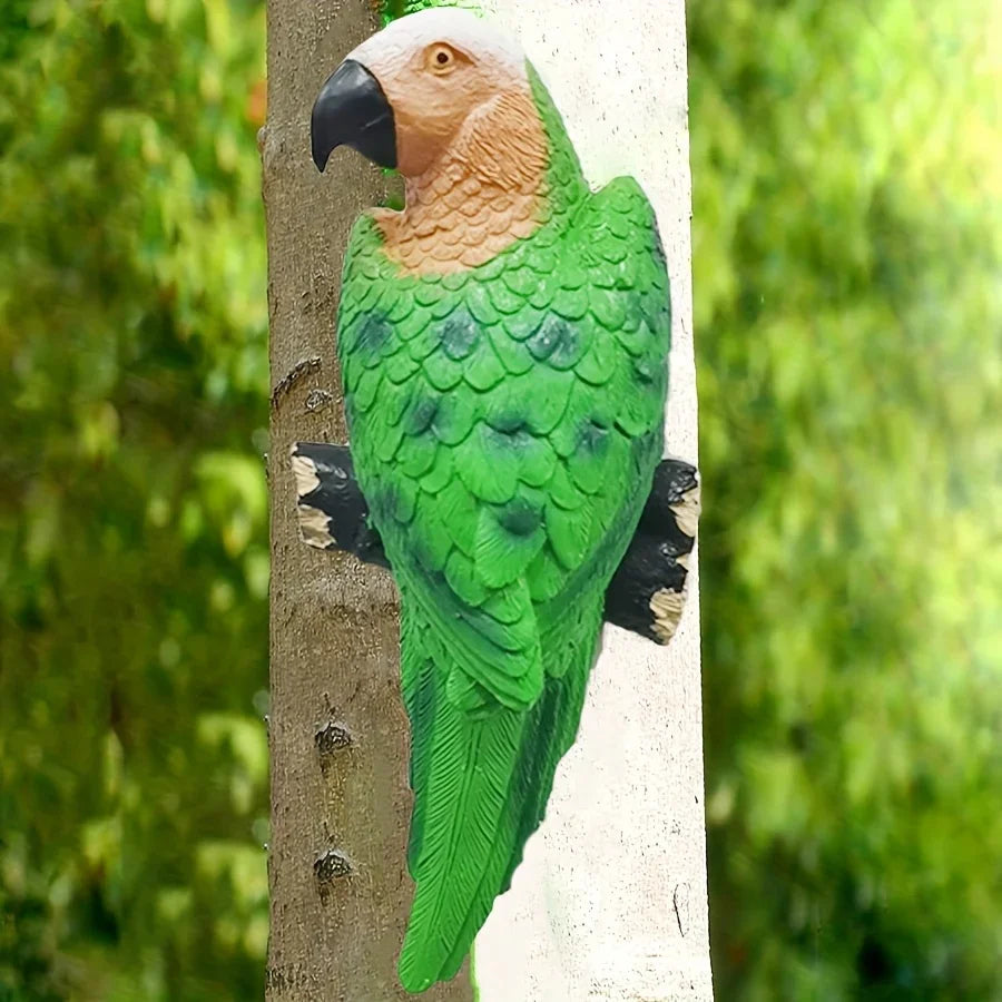Blue Parrot Garden Statue Handcrafted Outdoor Tree Decor