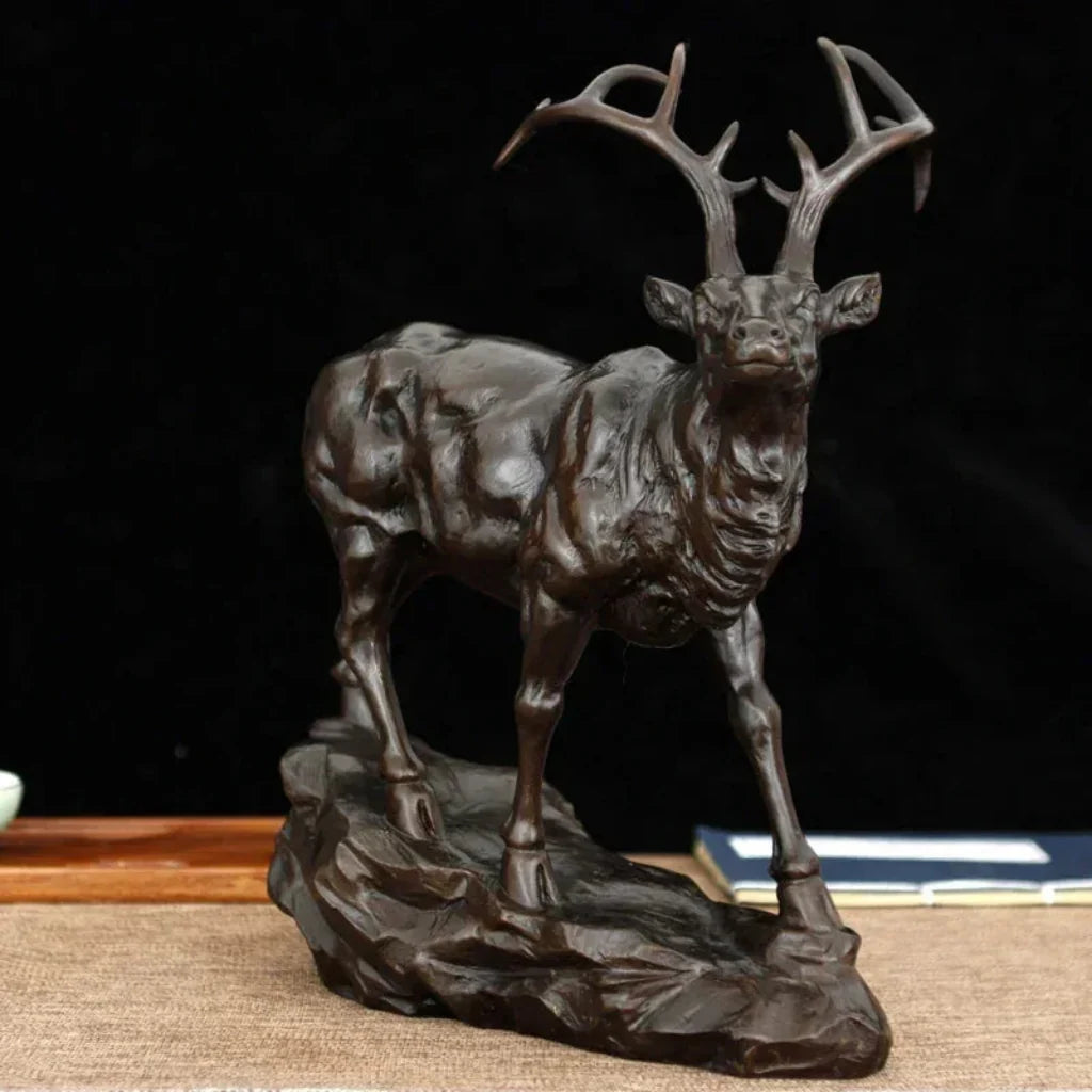 Bronze Deer Buck Decorative Sculpture for Living Room Tabletop Decor