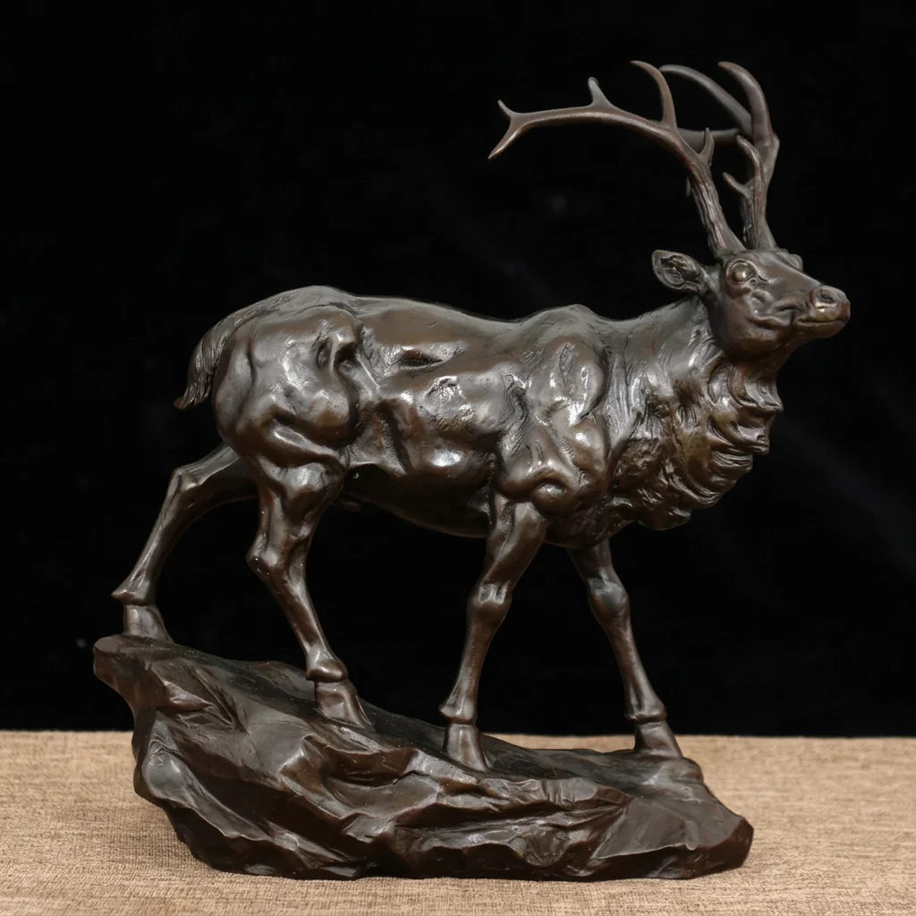 Bronze Deer Buck Decorative Sculpture for Living Room Tabletop Decor