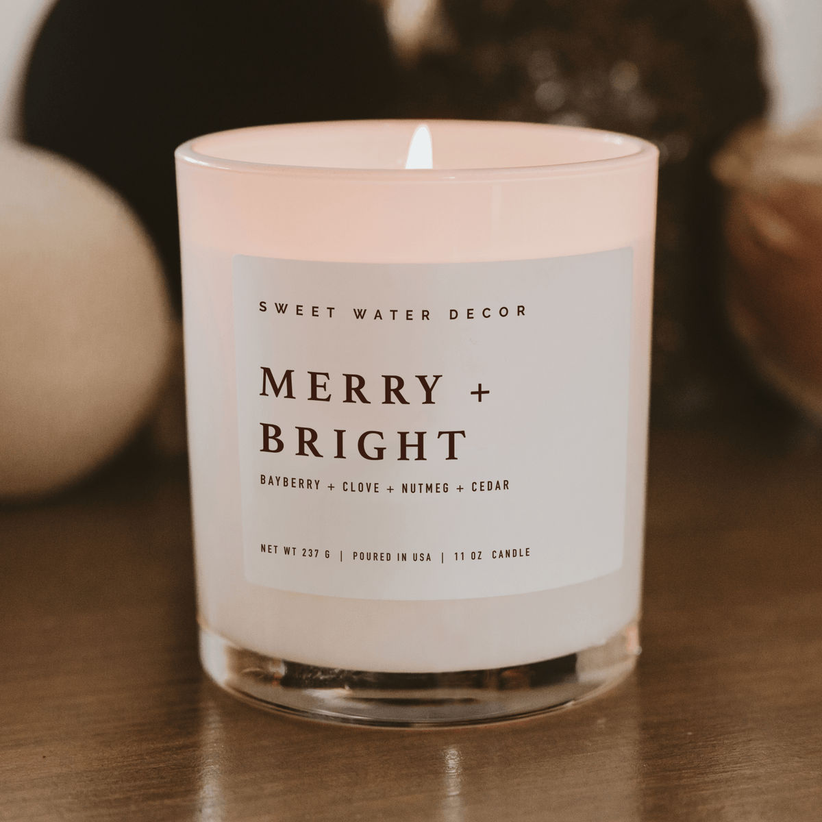 Merry and Bright Soy Candle - White Jar - 11 oz - Sweet Water Decor, view 2