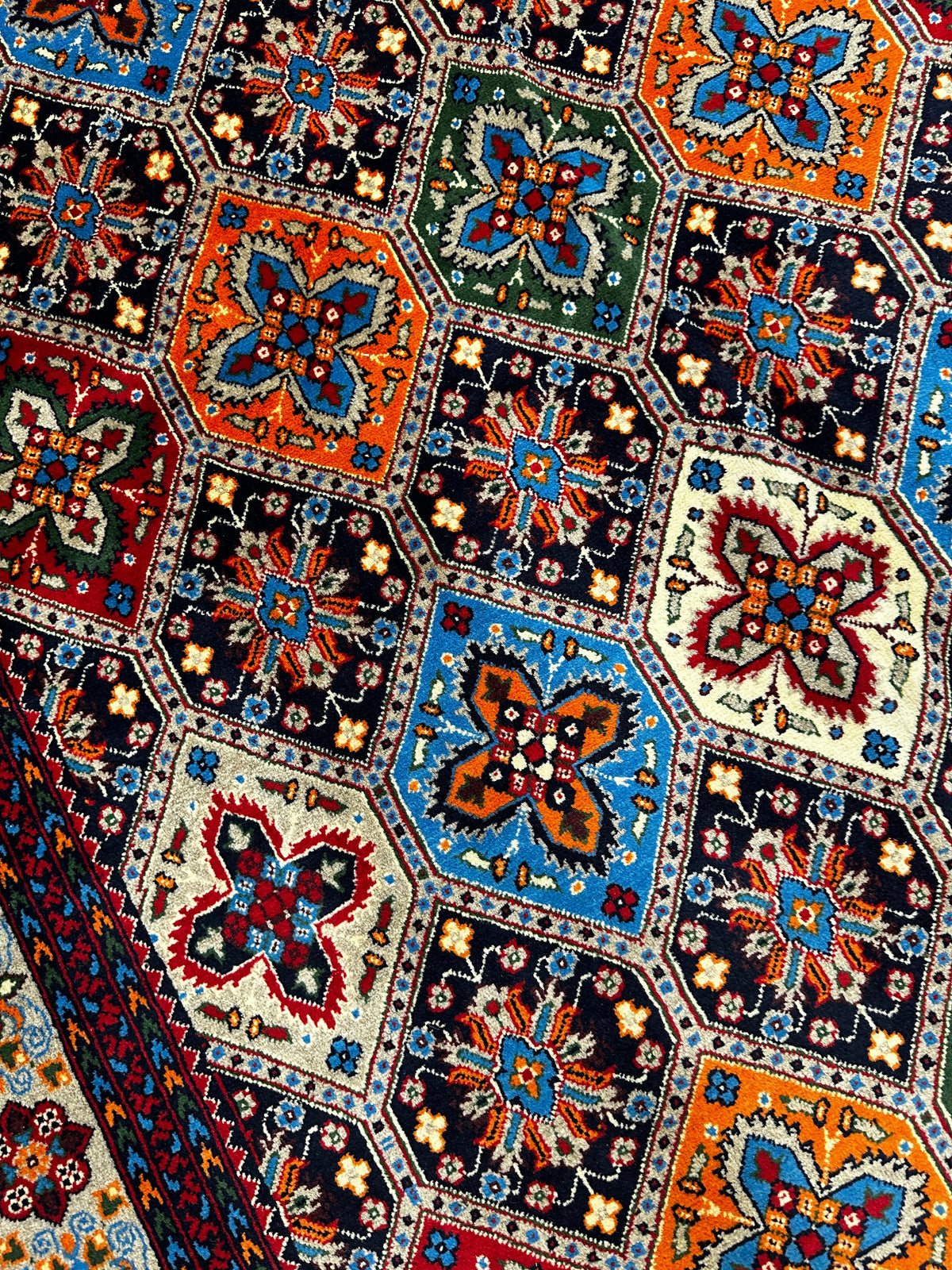 Afghan Rug 5x7 | Red, Navy & Orange | Hand-Knotted Wool - Rugistan, view 4