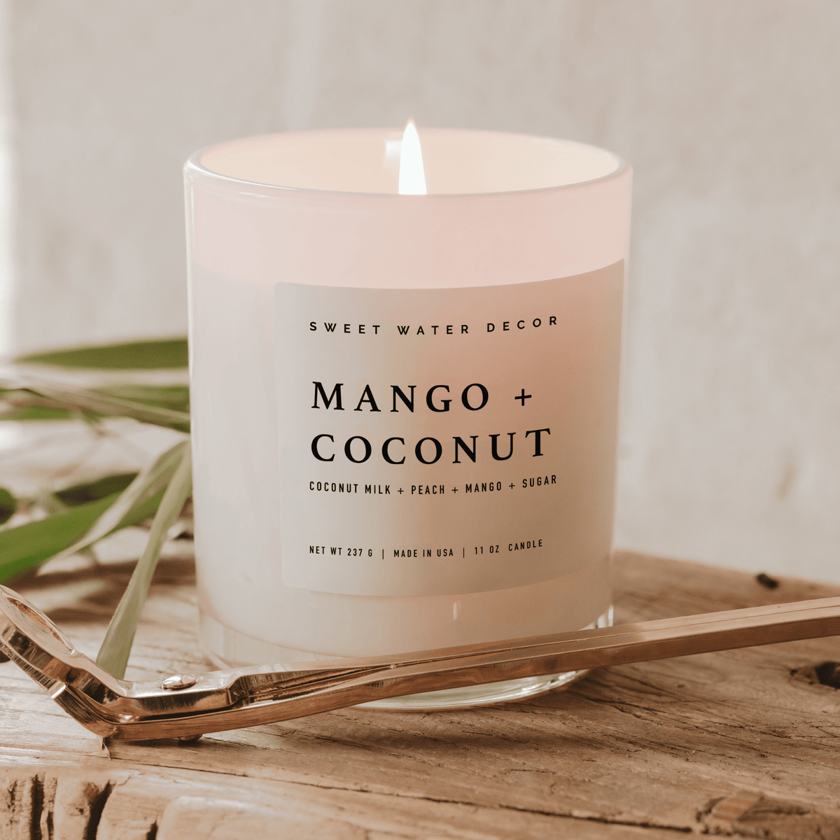 Mango and Coconut Soy Candle - White Jar - 11 oz - Sweet Water Decor, view 2