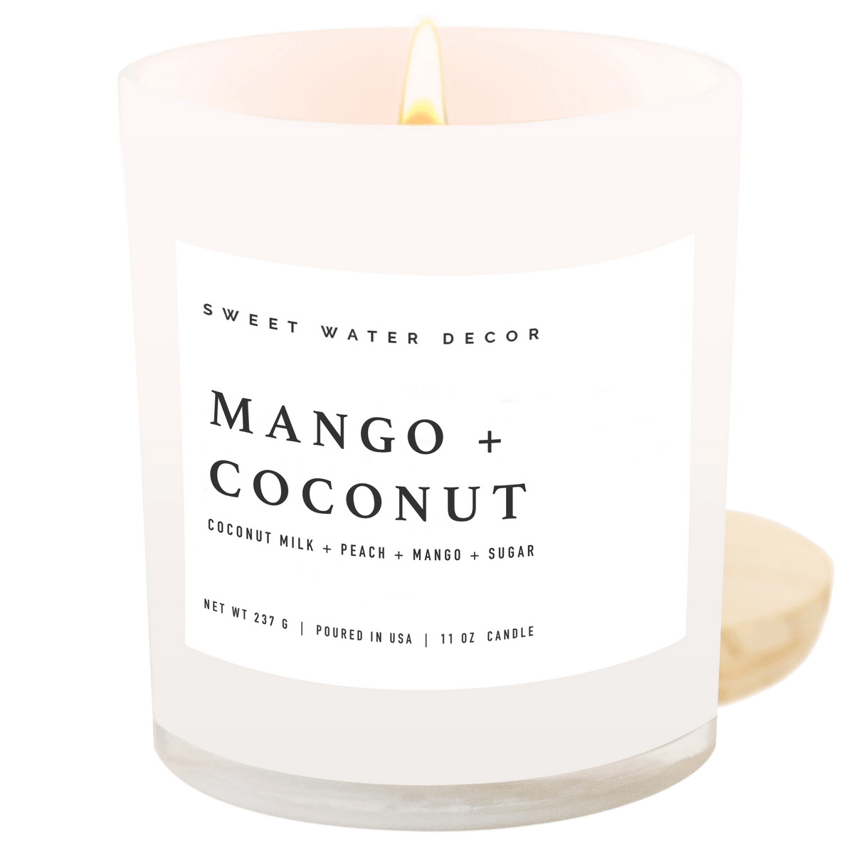 Mango and Coconut Soy Candle - White Jar - 11 oz - Sweet Water Decor