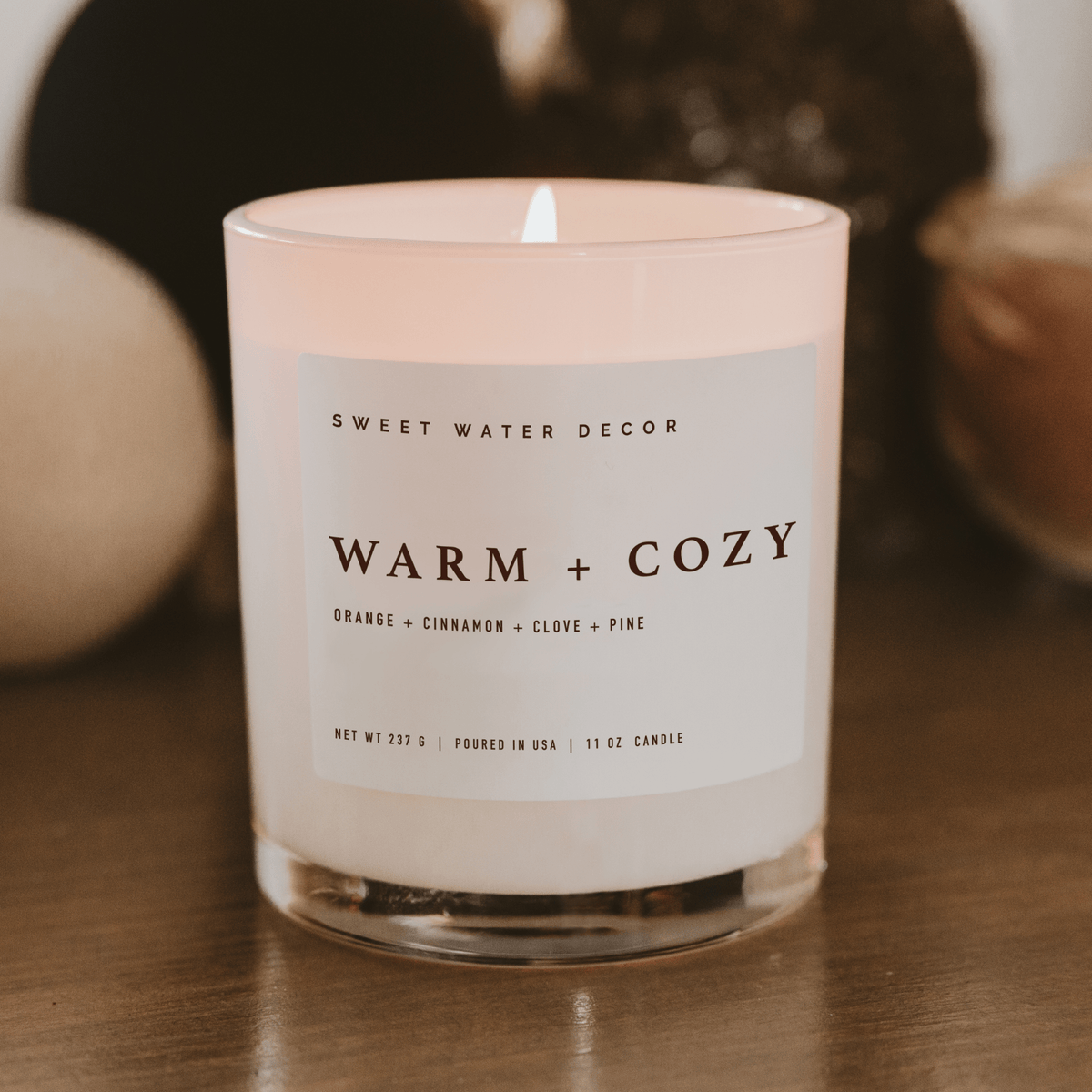 Warm and Cozy Soy Candle - White Jar - 11 oz - Sweet Water Decor, view 2