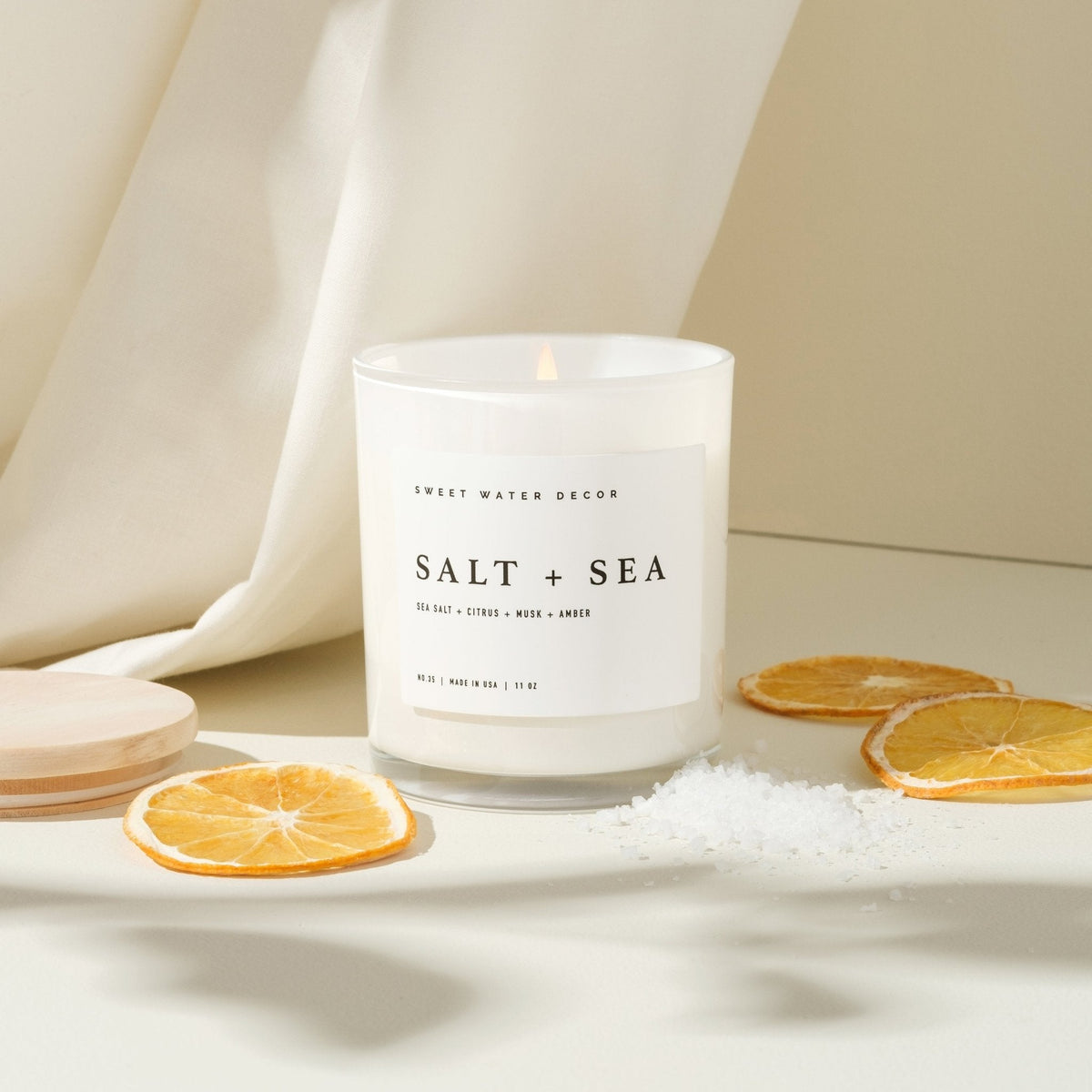 Salt and Sea Soy Candle - White Jar - 11 oz - Sweet Water Decor, view 4