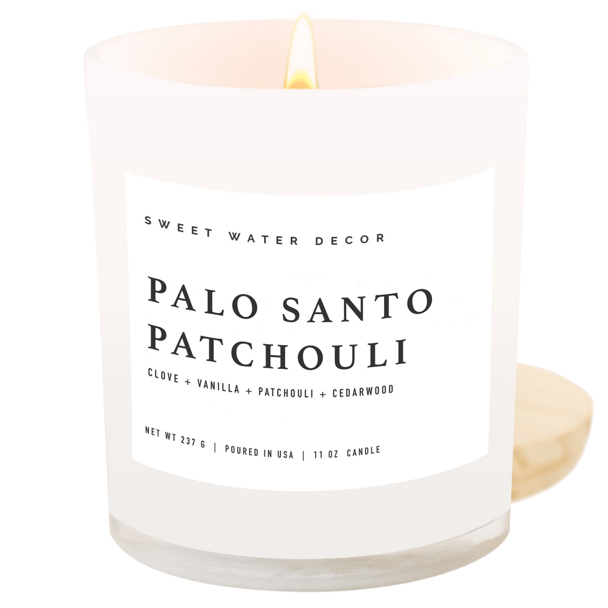 Palo Santo Patchouli Soy Candle - White Jar - 11 oz - Sweet Water Decor