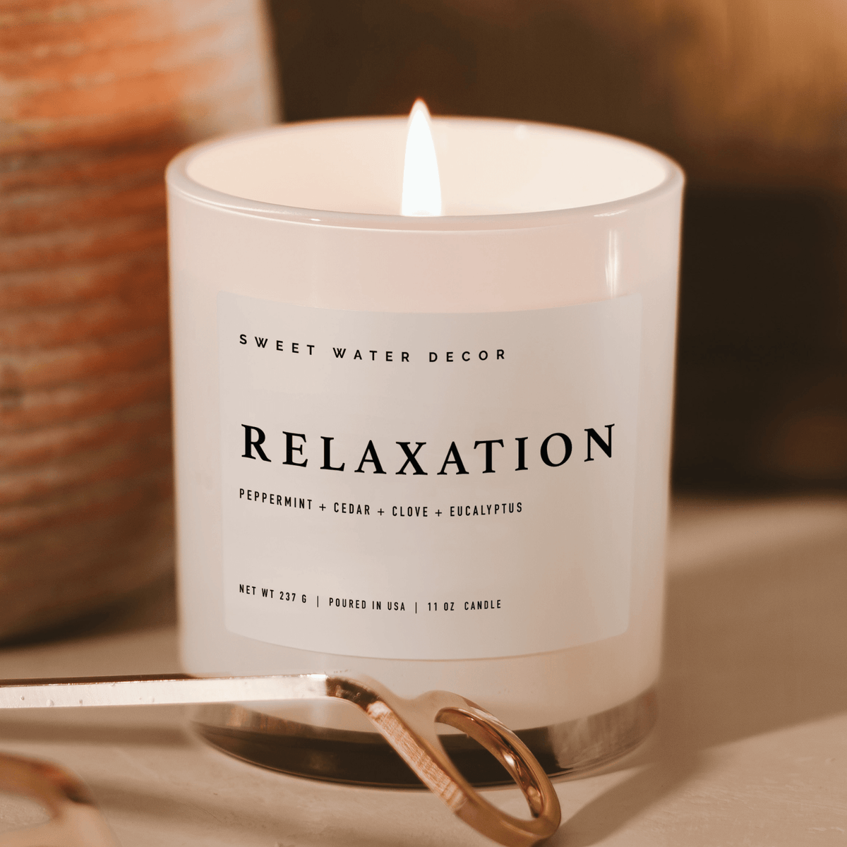 Relaxation Soy Candle - White Jar - 11 oz - Sweet Water Decor, view 3