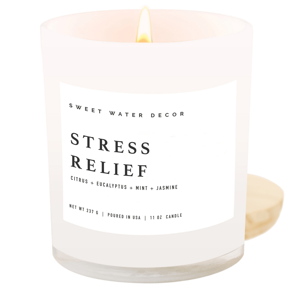 Stress Relief Soy Candle - White Jar - 11 oz - Sweet Water Decor