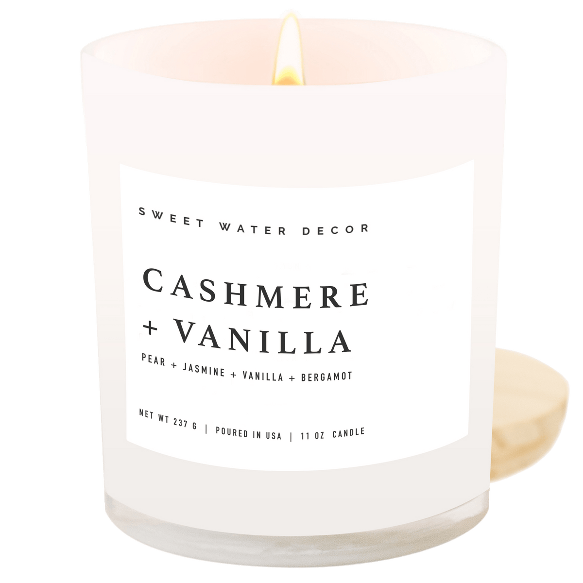 Cashmere and Vanilla Soy Candle - White Jar - 11 oz - Sweet Water Decor