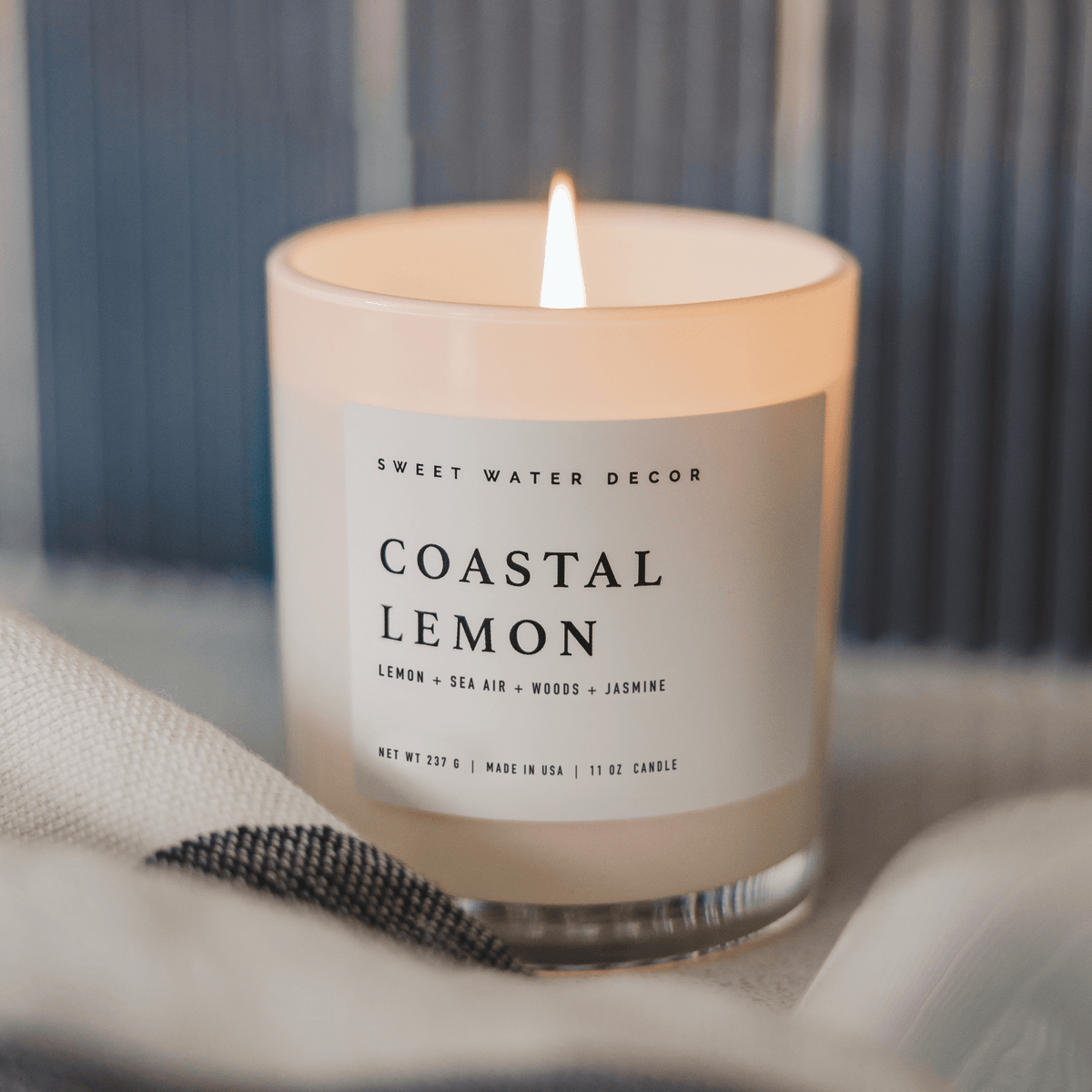 Coastal Lemon Soy Candle - White Jar - 11 oz - Sweet Water Decor, view 3