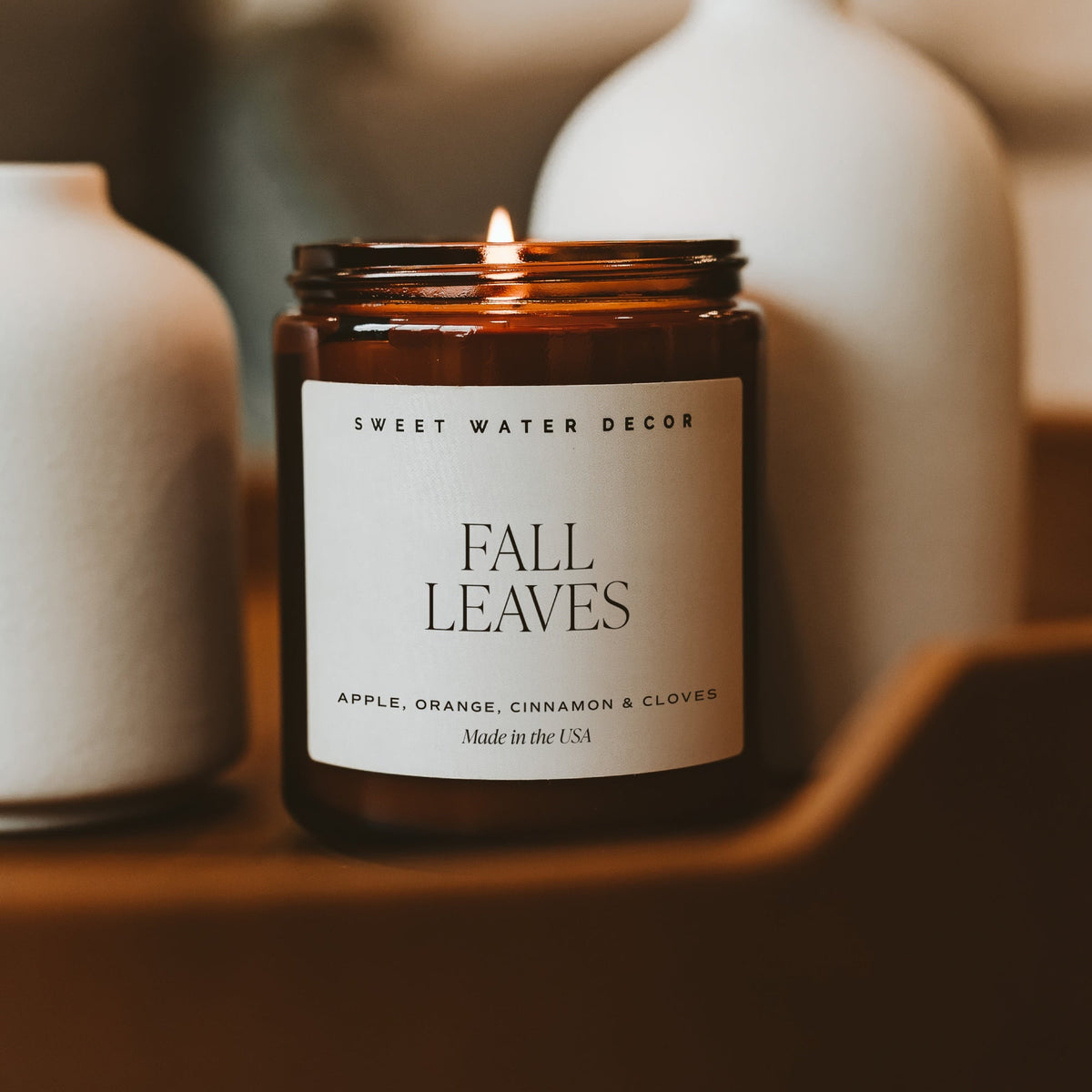 Fall Leaves Soy Candle - Amber Jar - 9 oz - Sweet Water Decor, view 2