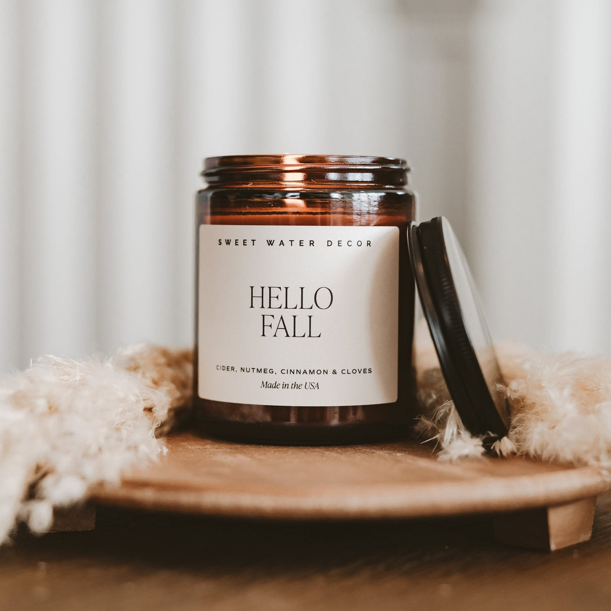 Hello Fall Soy Candle - Amber Jar - 9 oz - Sweet Water Decor, view 4