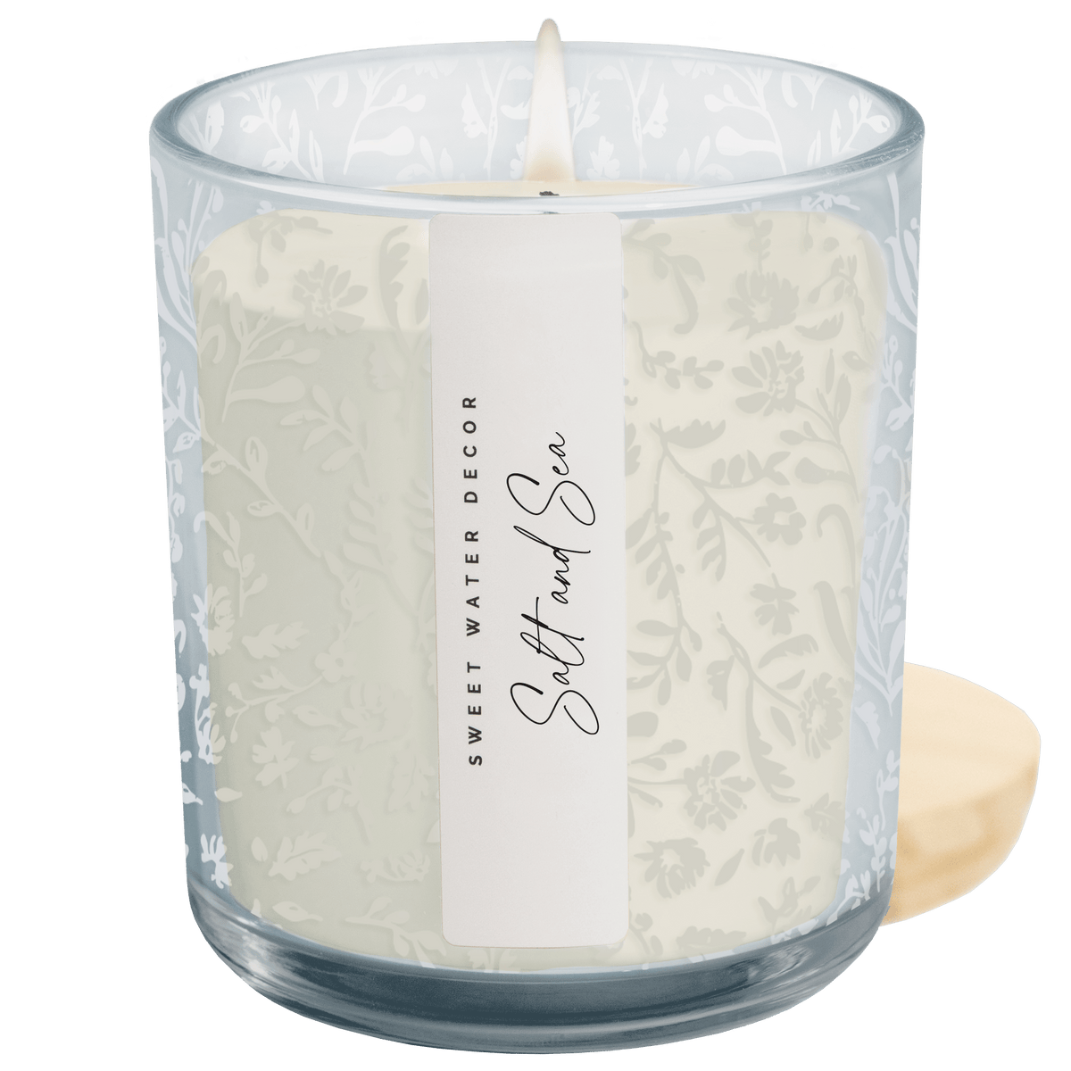 Salt and Sea Soy Candle - Blue Tinted Glass Jar - 12 oz - Sweet Water Decor