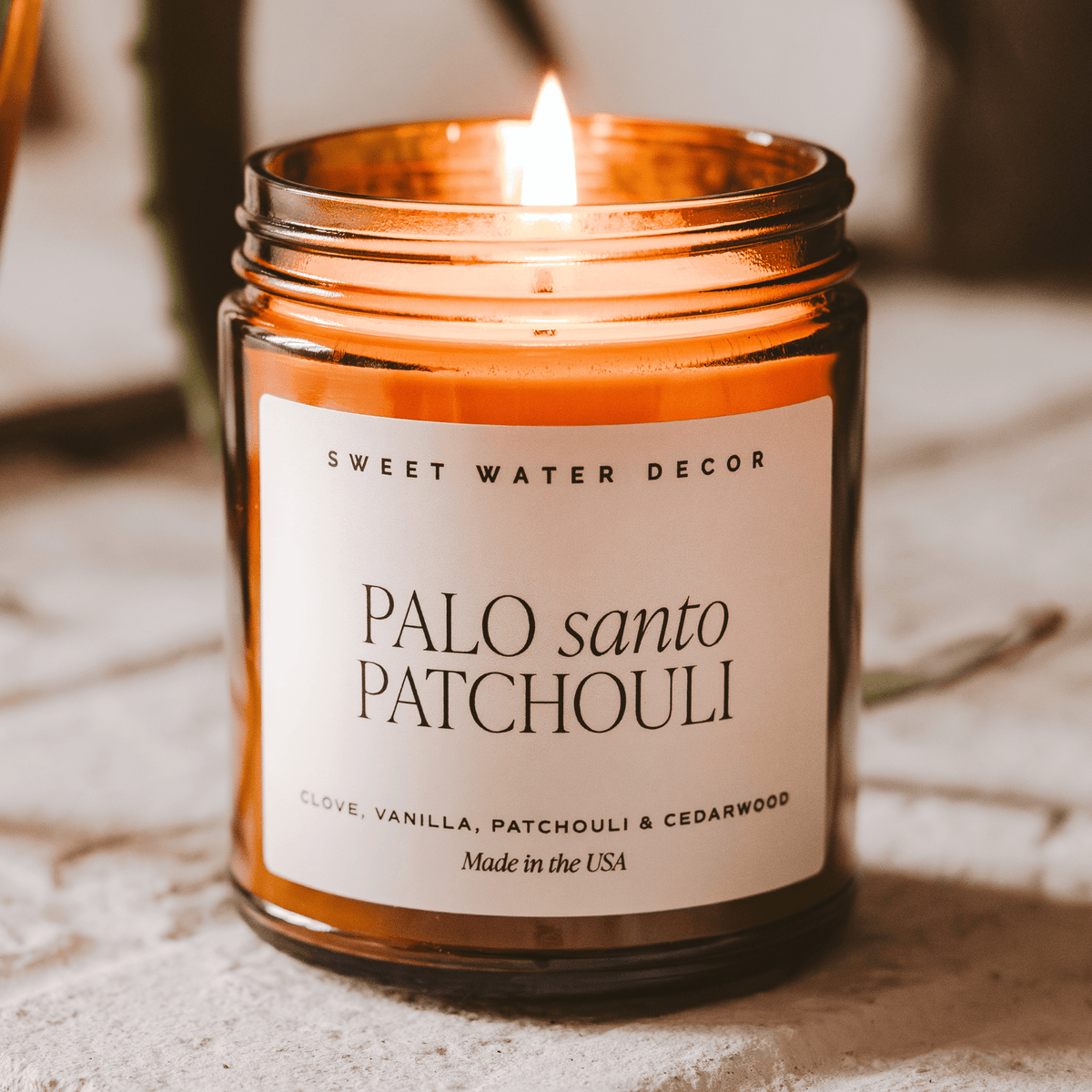 Palo Santo Patchouli Soy Candle - Amber Jar - 9 oz - Sweet Water Decor, view 2
