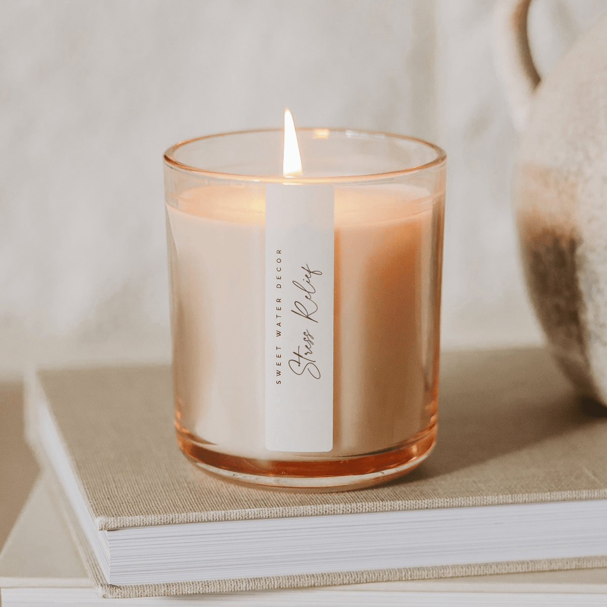 Stress Relief Soy Candle - Tinted Glass Jar - 12 oz - Sweet Water Decor, view 2