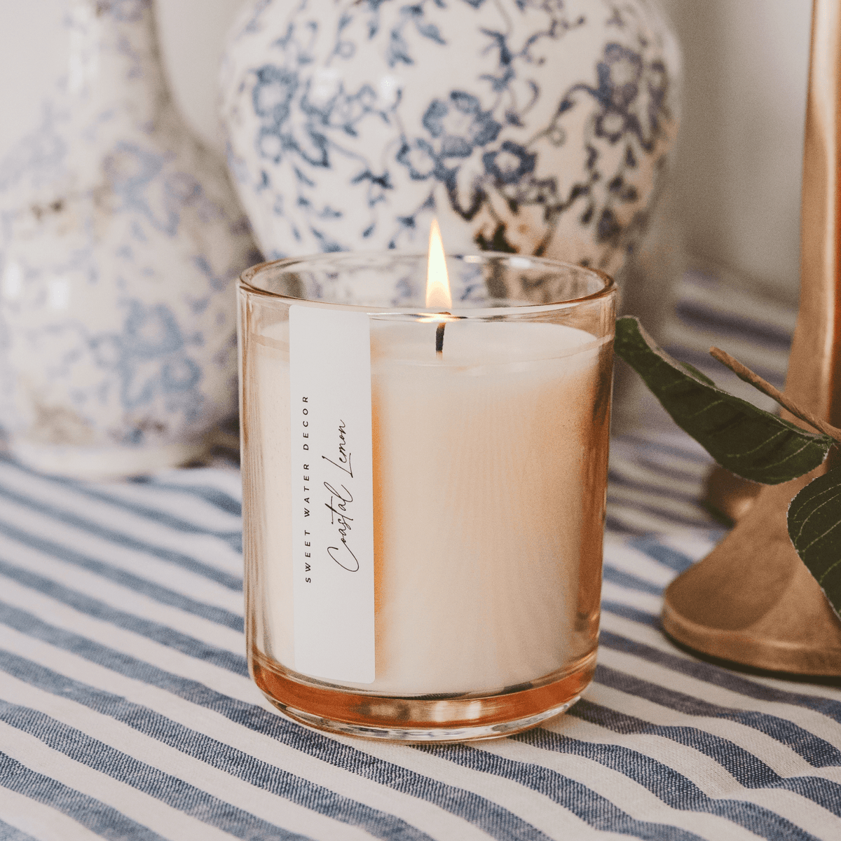 Coastal Lemon Soy Candle - Tinted Glass Jar - 12 oz - Sweet Water Decor, view 2