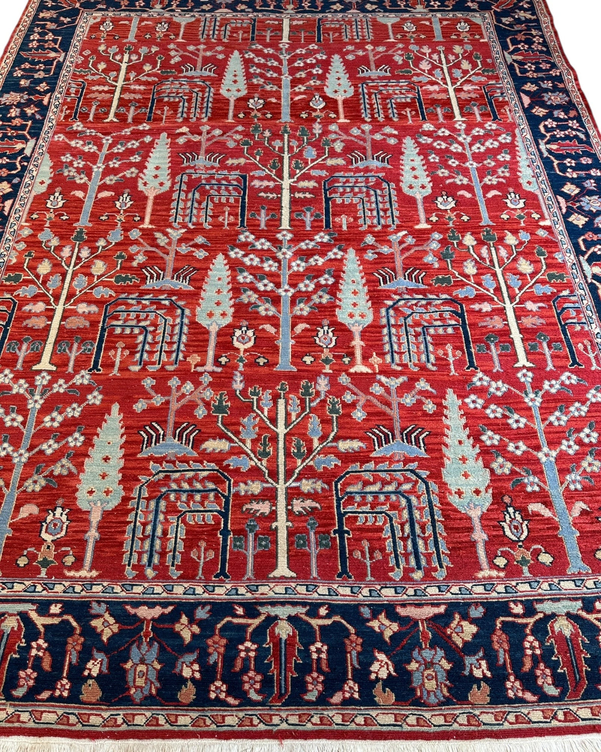 Soumak Rug 8x10 | Red, Navy & Ivory | Hand-Woven Wool Flatweave - Rugistan, view 2